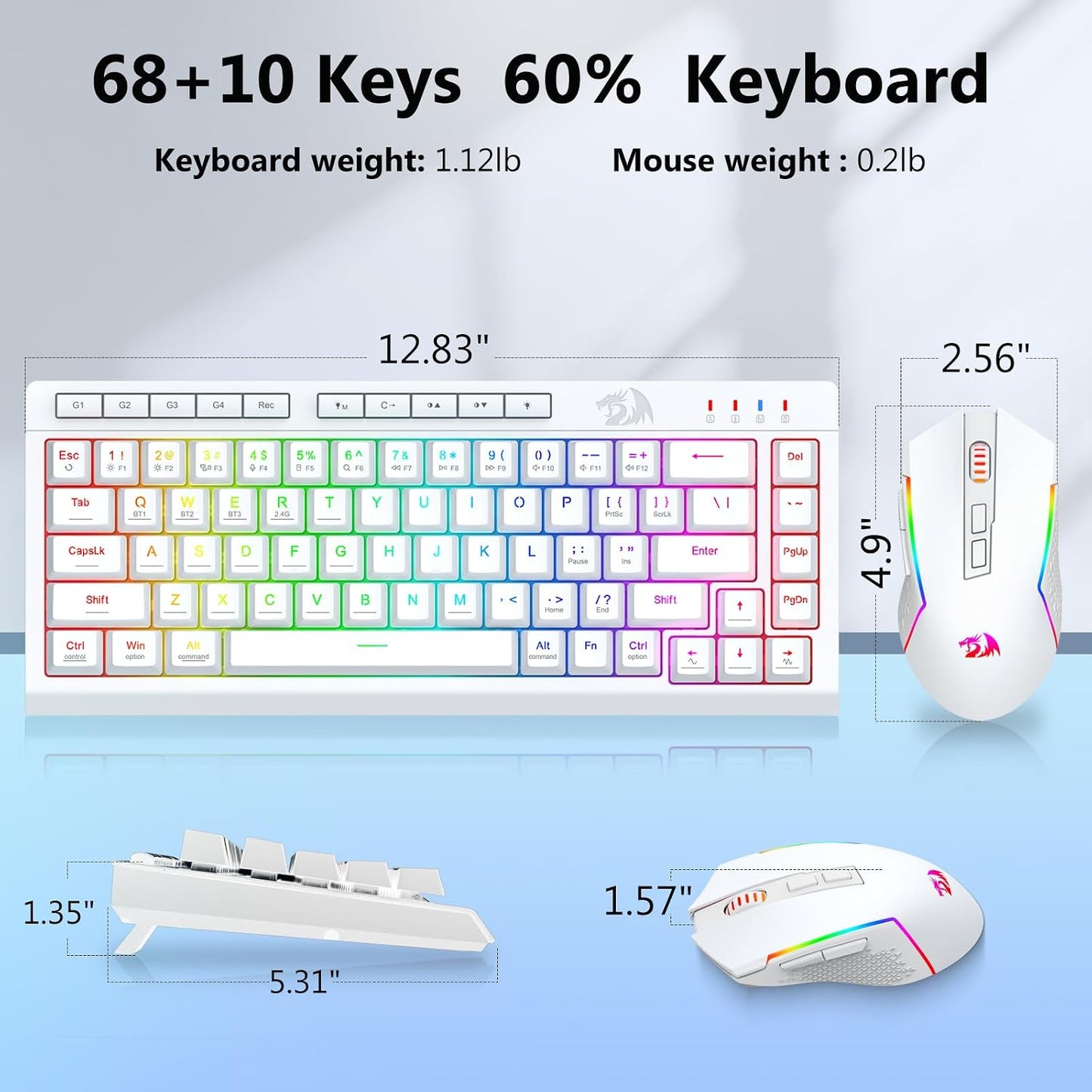 Redragon Combo de teclado y mouse inalámbricos para juegos, Bluetoo...