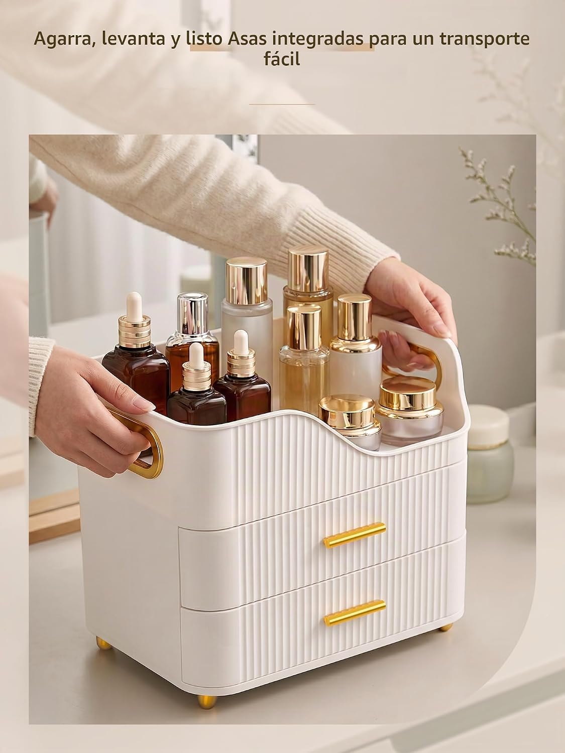 Booklov Organizador de maquillaje para encimera con cajones, caja d...