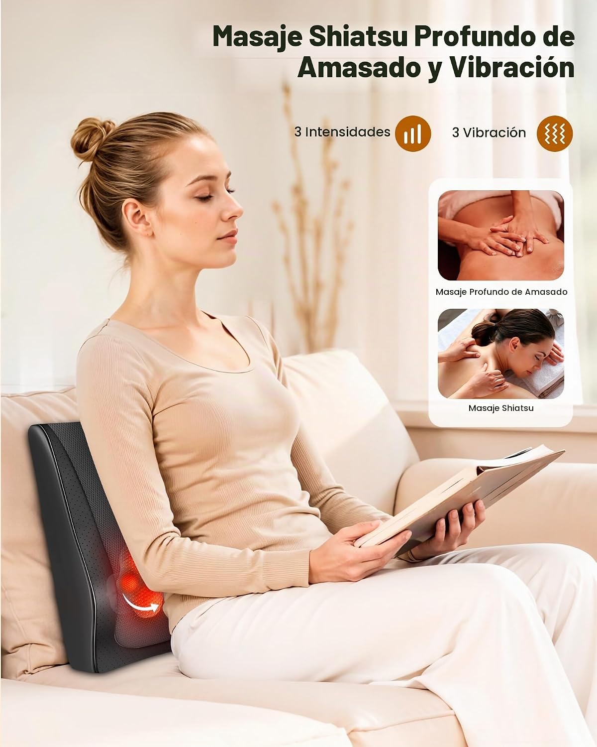 Snailax Shiatsu Masajeador de espalda con calor, almohada de masaje...