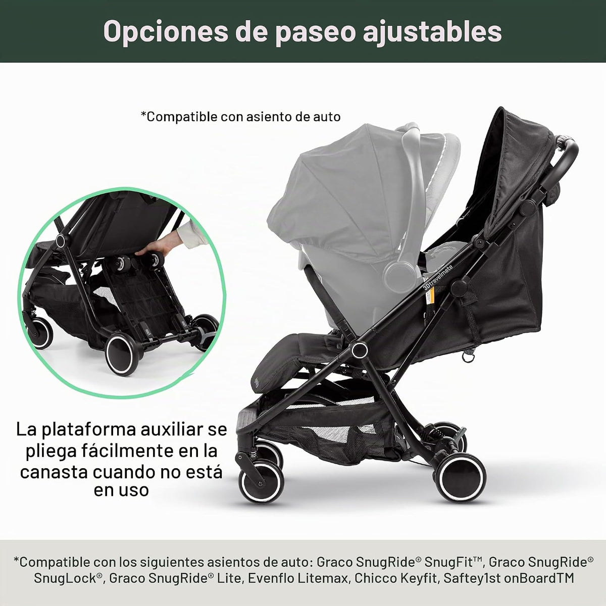 Ingenuity 3D Travelmate Pro - Cochecito de viaje ligero con tabla p...