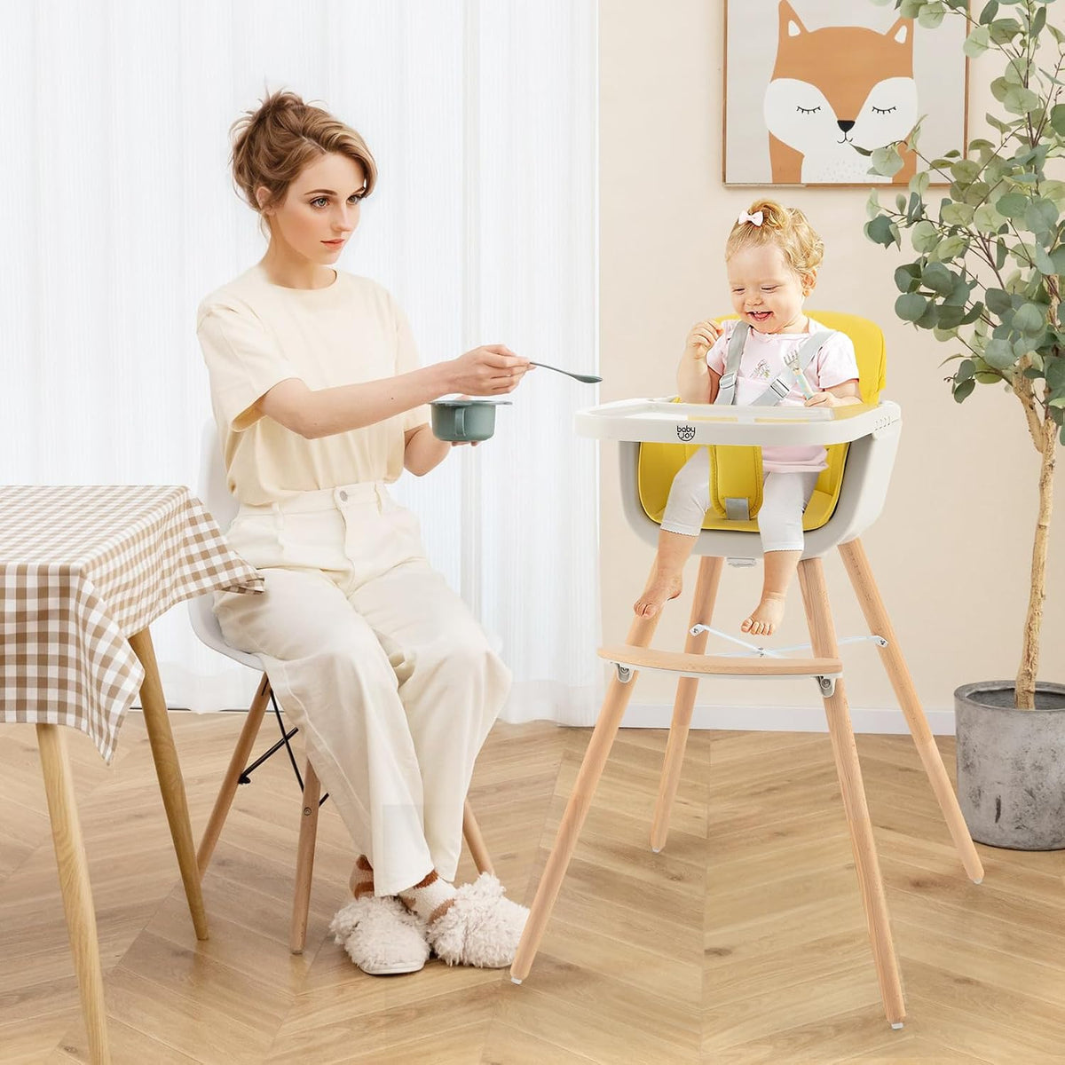 BABY JOY Trona convertible para bebé, 3 en 1, silla alta de madera\...