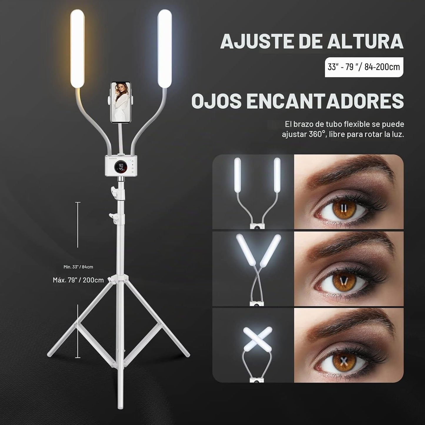 NEEWER Kit de Luz de Esteticista con Soporte para Teléfono y Bolsa...