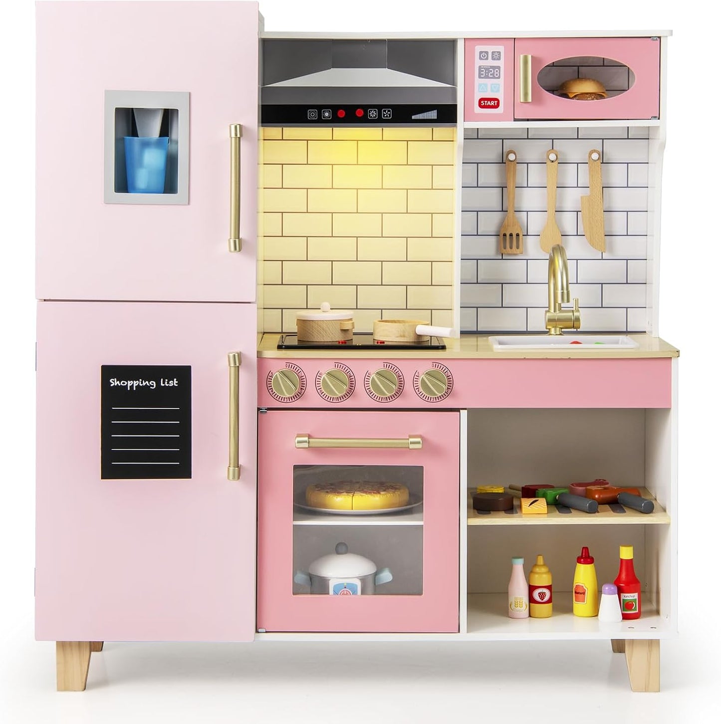 Costzon Juego de Cocina Infantil de Madera, Cocina de Simulación co...