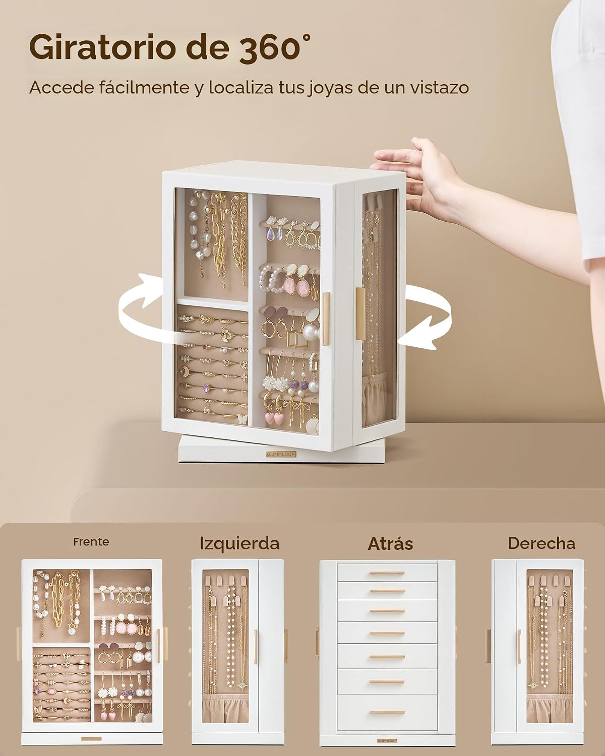 Glimmloop Caja de joyería giratoria de 360° con 7 cajones, organiza...