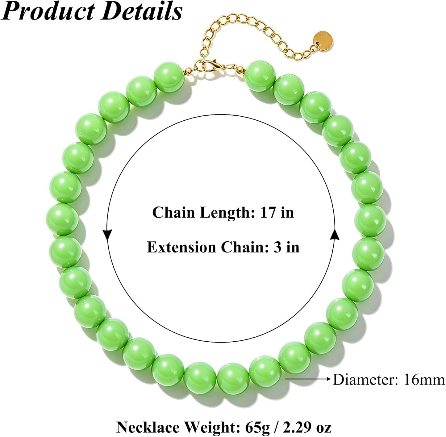 Lsljilidzsw Collar de cuentas gruesas para mujer, 0.631 pulgadas, c...