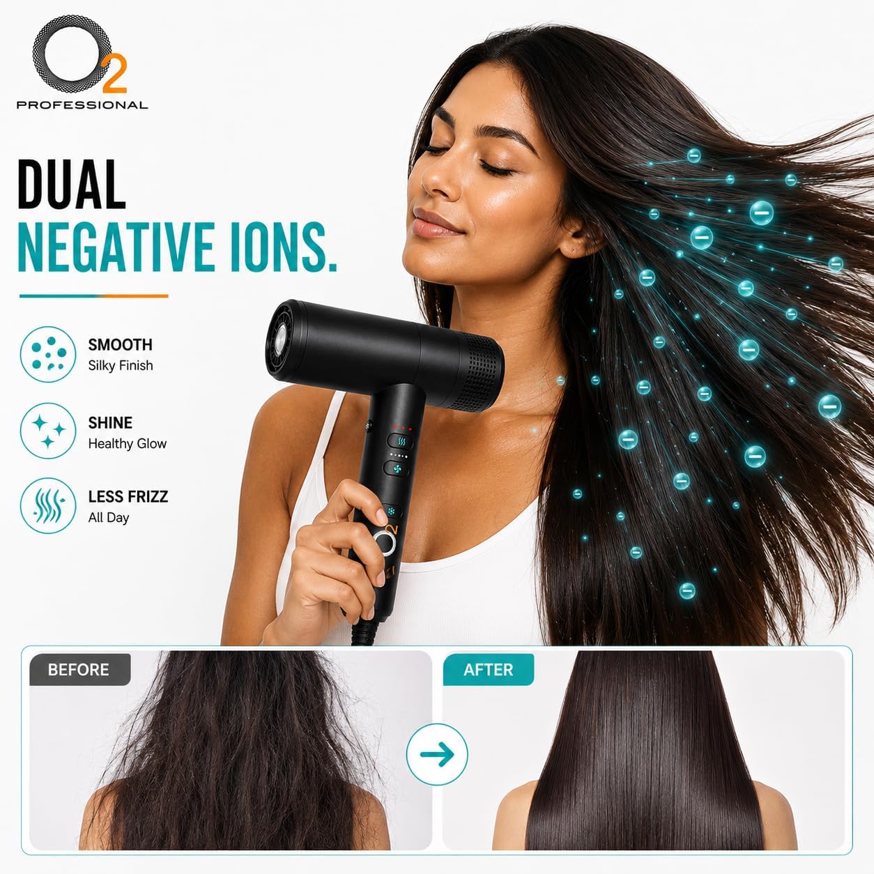 O2 Secador de pelo hipersónico con difusor, secador iónico profesio...