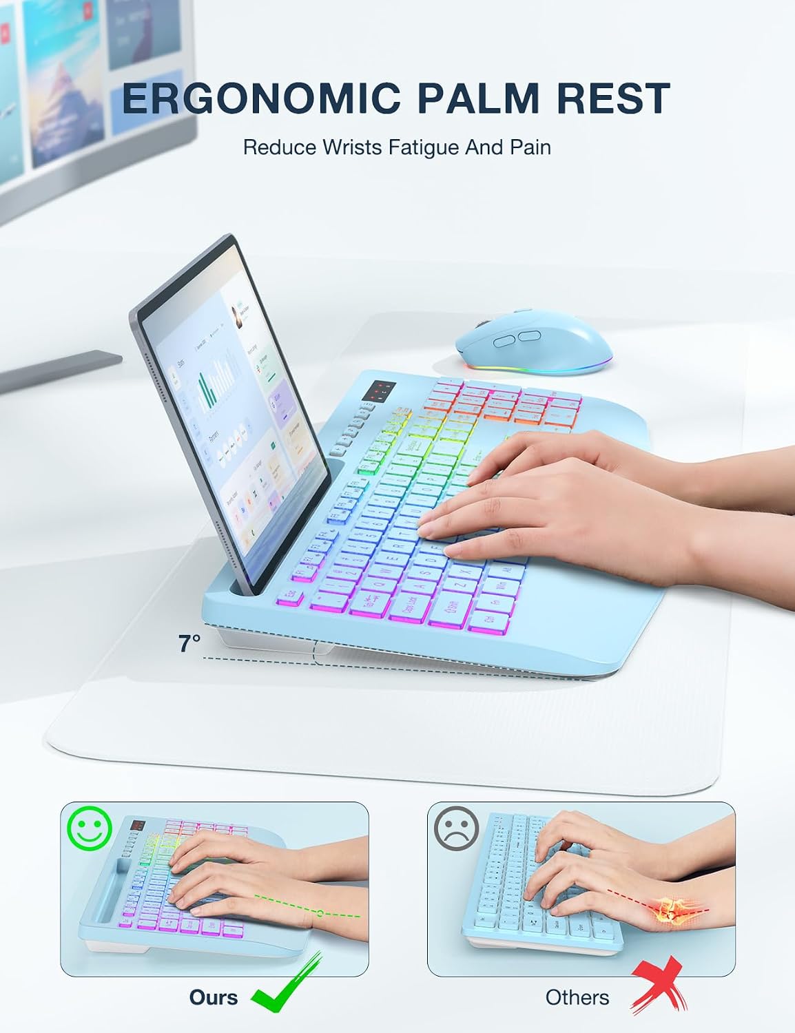 SABLUTE Combo de teclado y mouse inalámbricos, 9 efectos retroilumi...