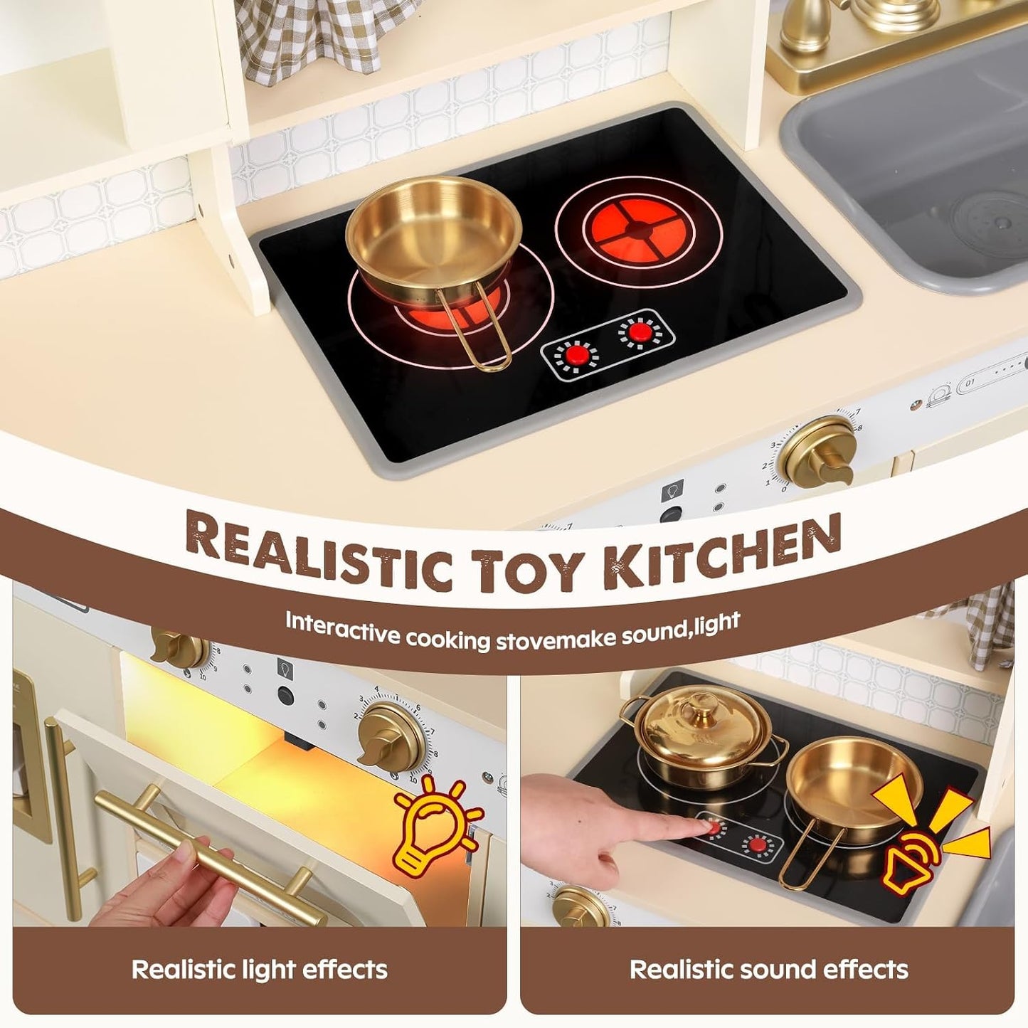 EDUBEBO Juego de cocina para niños, Cocina de madera para jugar, Al...