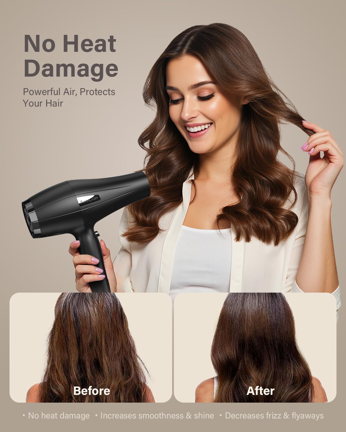 ANNLARY Secador de Pelo Iónico con Difusor, Secador de Pelo, Secado...
