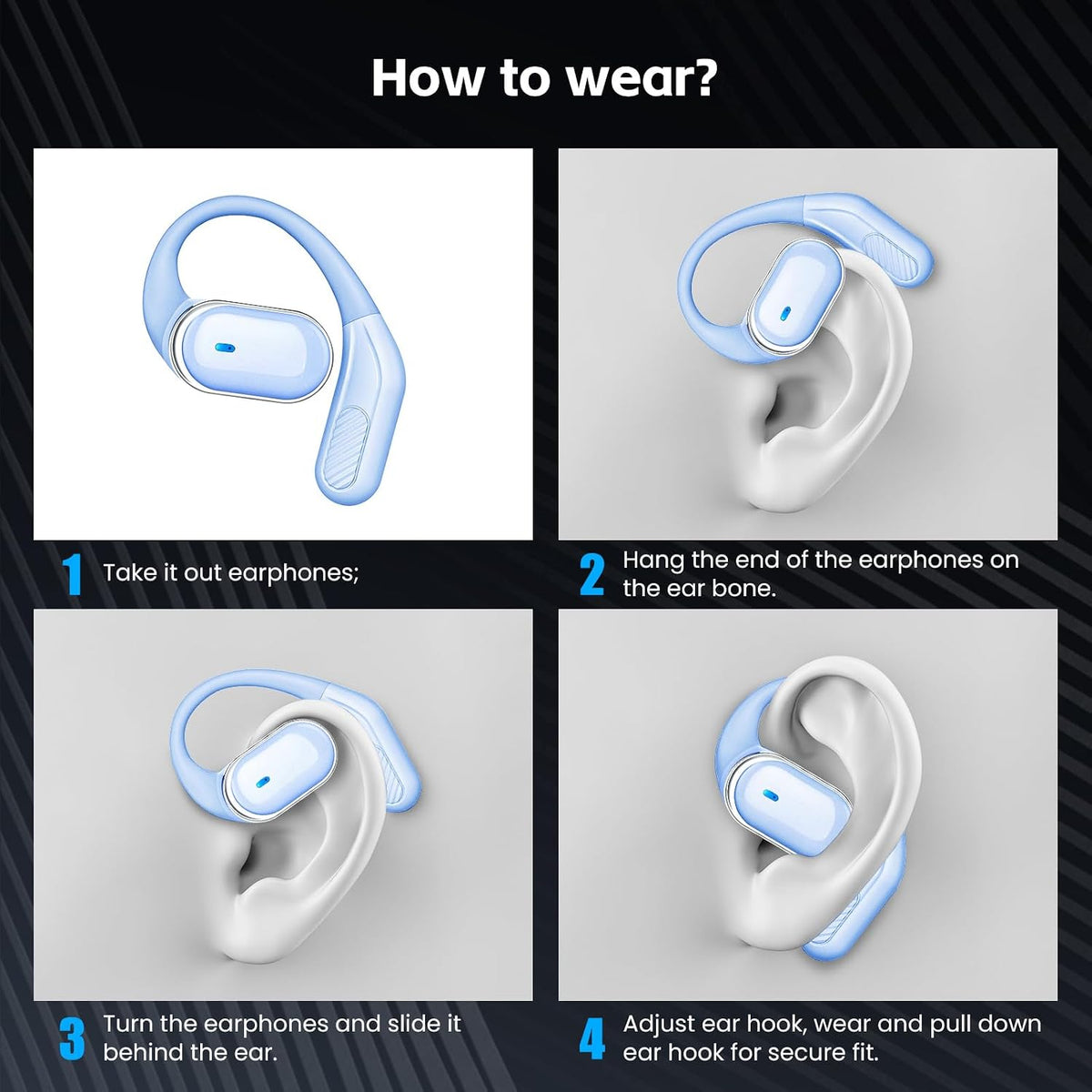 Auriculares inalámbricos de oreja abierta, auriculares Bluetooth, a...