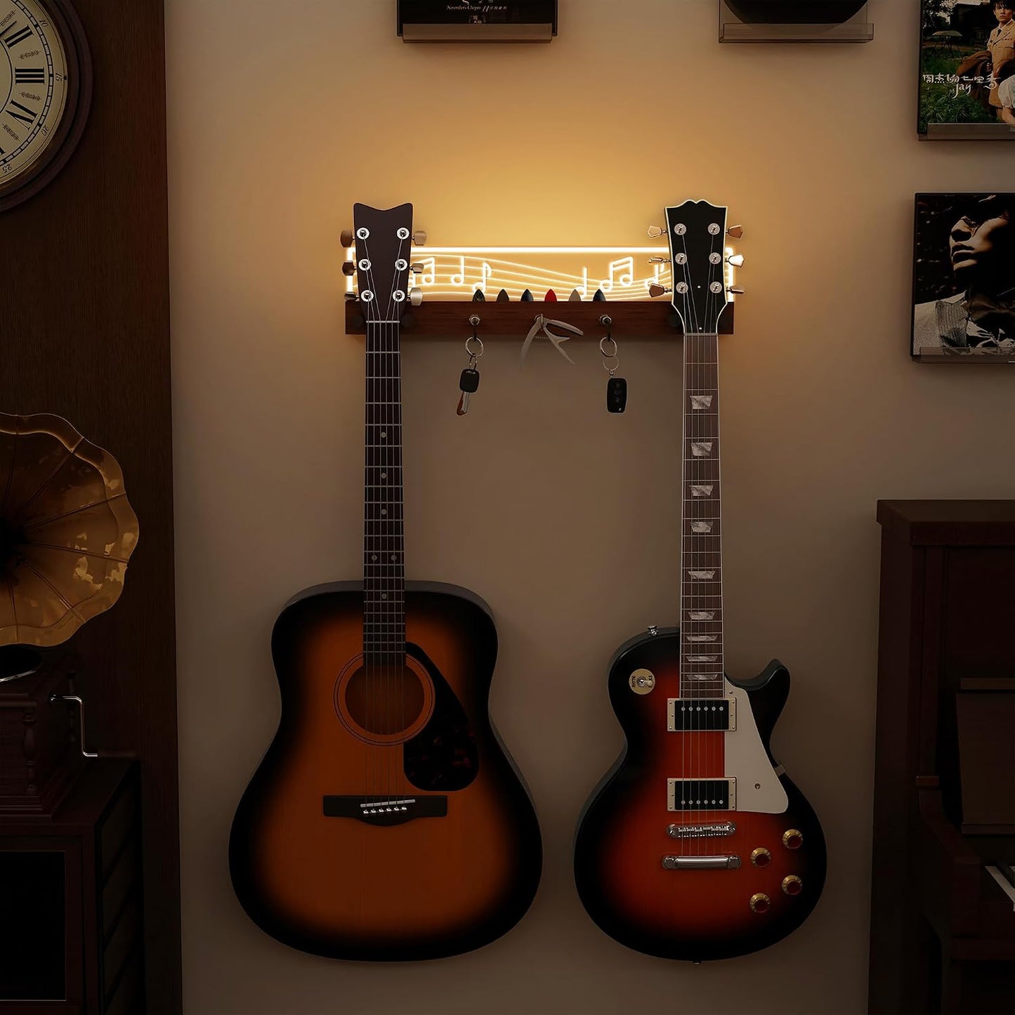 CoolGift Mart Soporte de pared para guitarra iluminado, capacidad p...