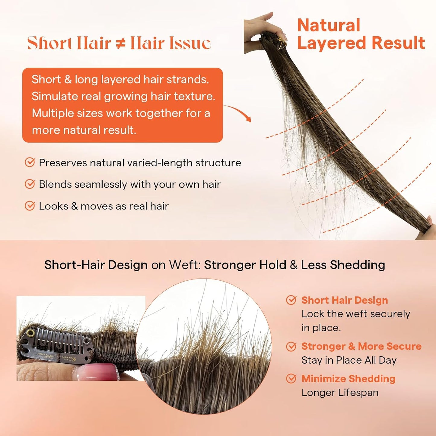 Sunny Hair - Extensiones de clip de cabello humano largo, color neg...