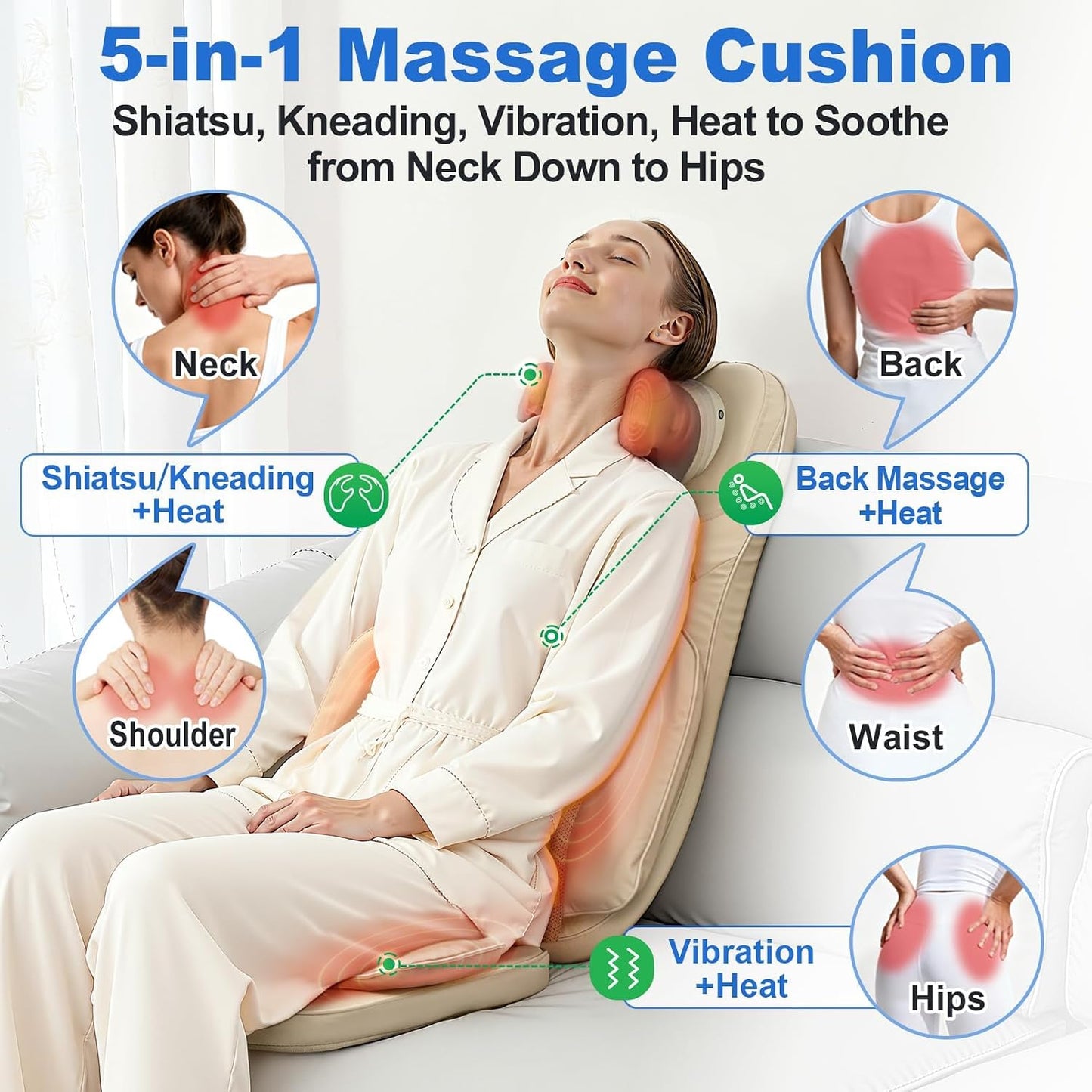 BWPIWPR Shiatsu - Cojín de masaje de cuello y espalda con calor, am...