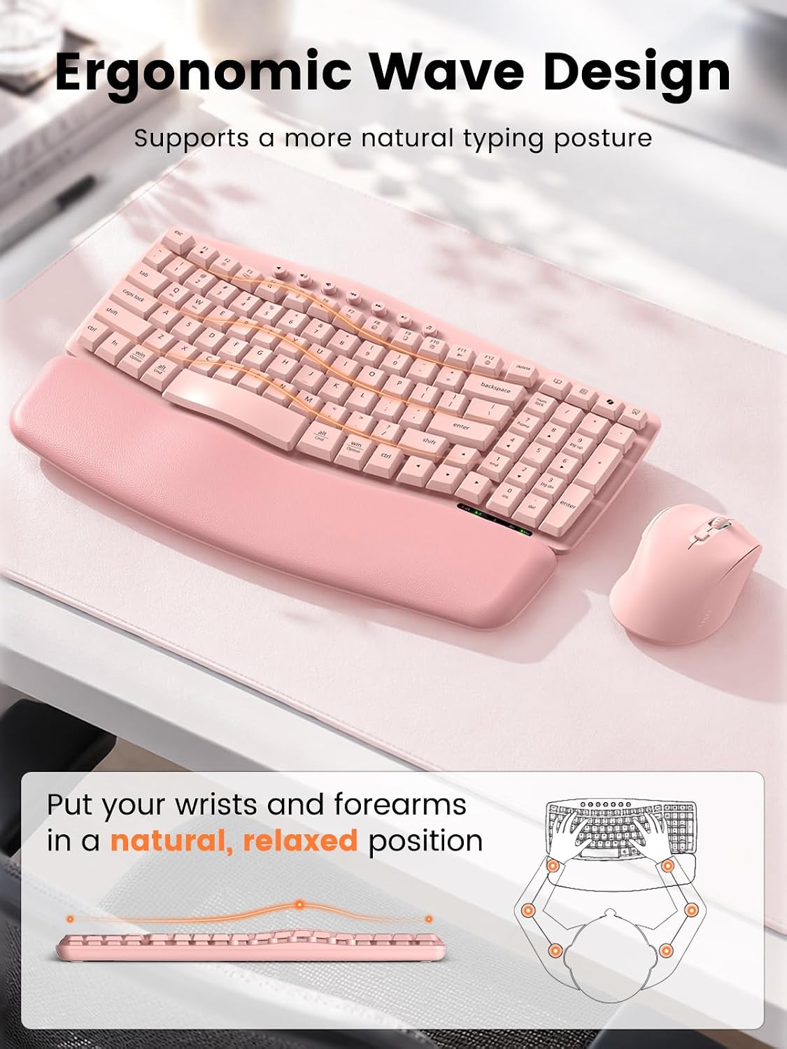 SABLUTE MA61 Wave Keys Combo Teclado inalámbrico ergonómico y ratón...