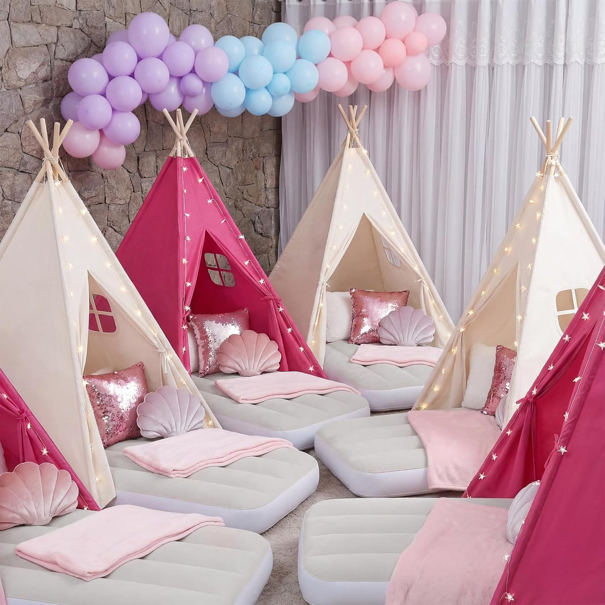 wilwolfer Paquete de 4 tiendas de campaña tipi para niños, cama inf...