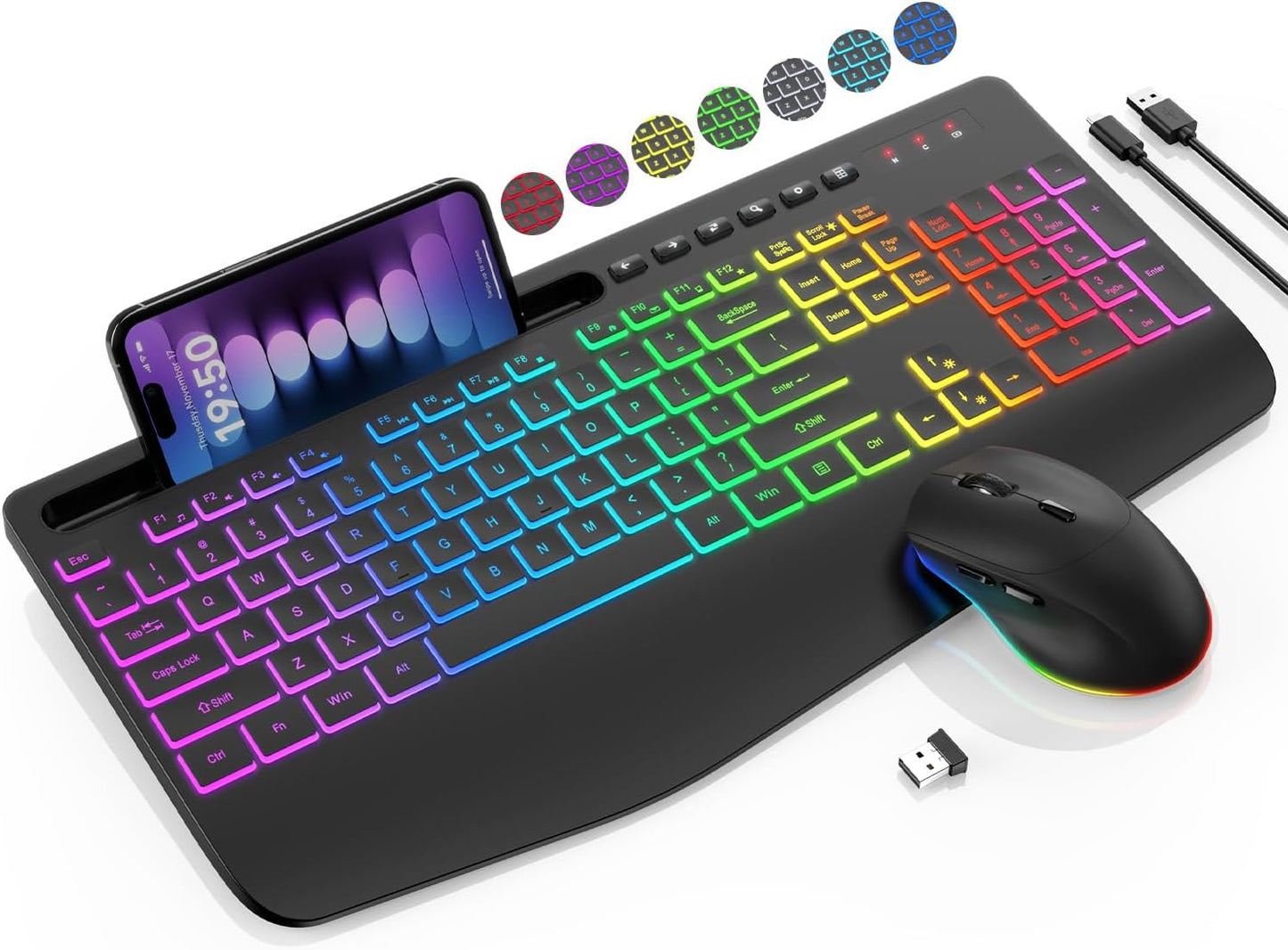 SABLUTE Combo de teclado y mouse inalámbricos: 9 efectos retroilumi...