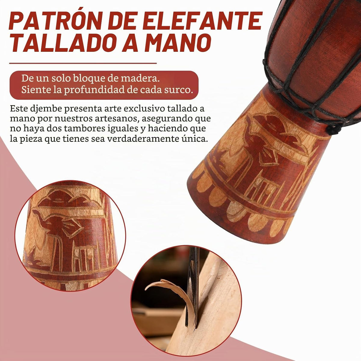 GOGHOST Tambor Djembe de madera, 4.5'' x 8'' Elefan...
