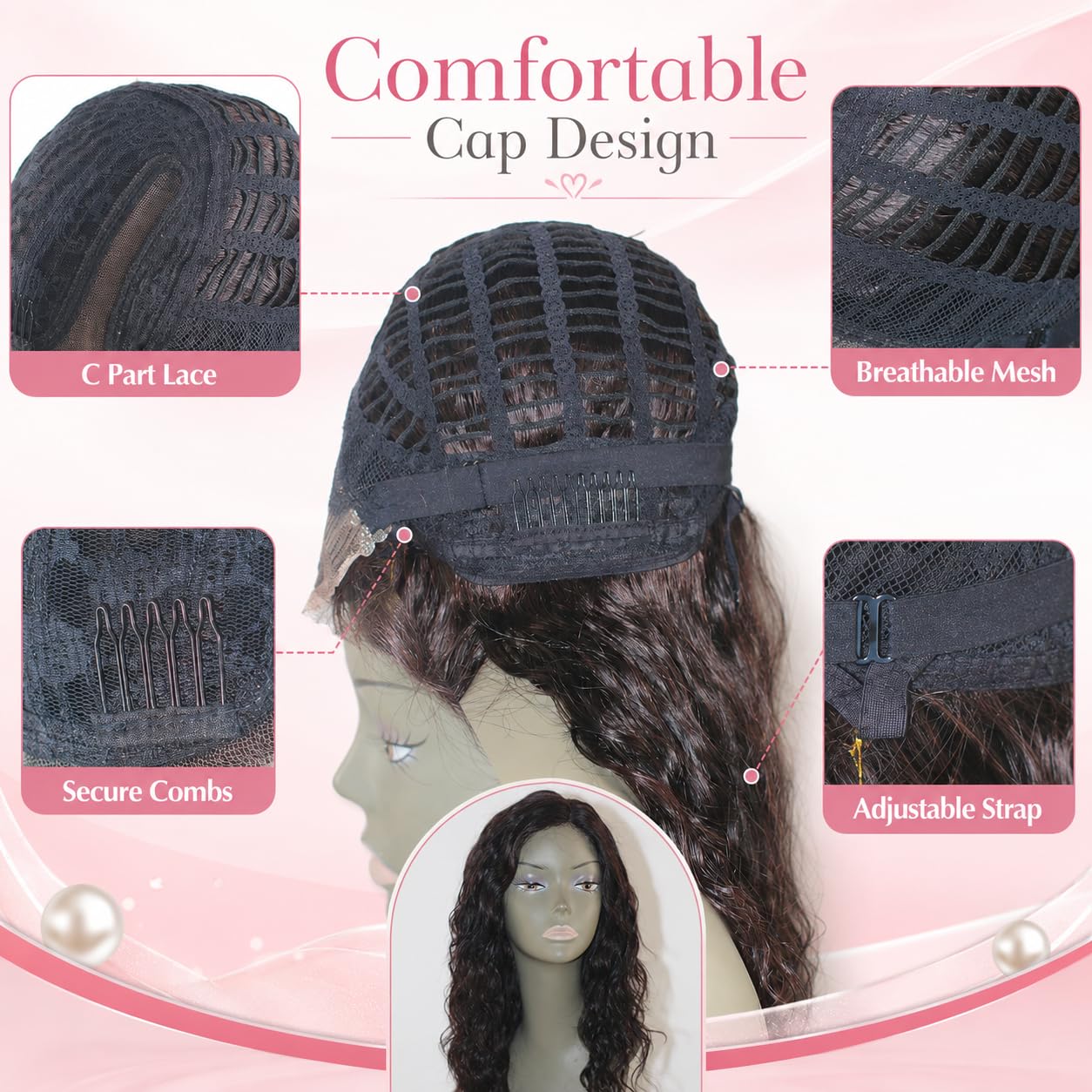 SilkSleek Peluca frontal de encaje con parte C, cabello humano ondu...