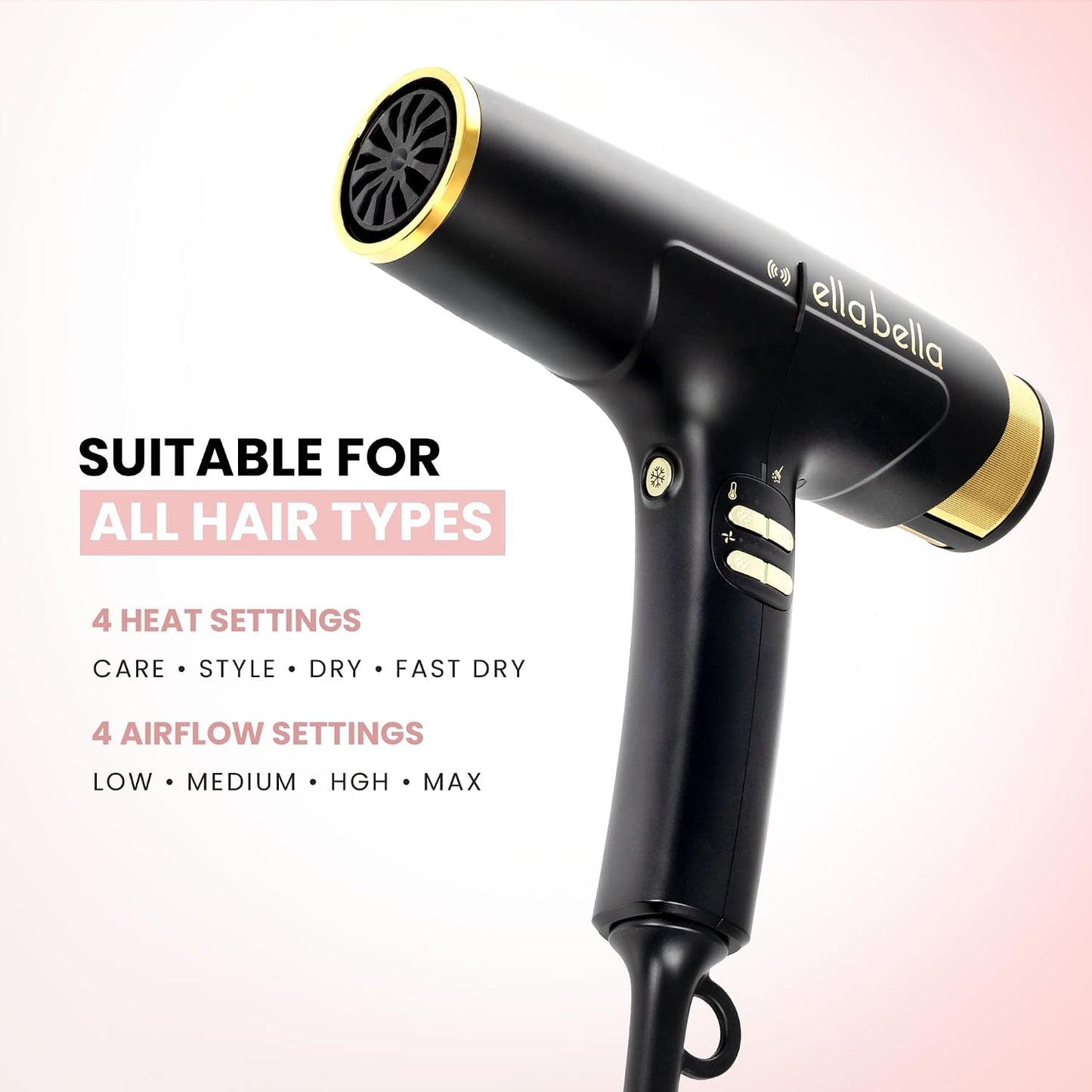 ELLA BELLA® Secador de cabello profesional con tapete inteligente -...