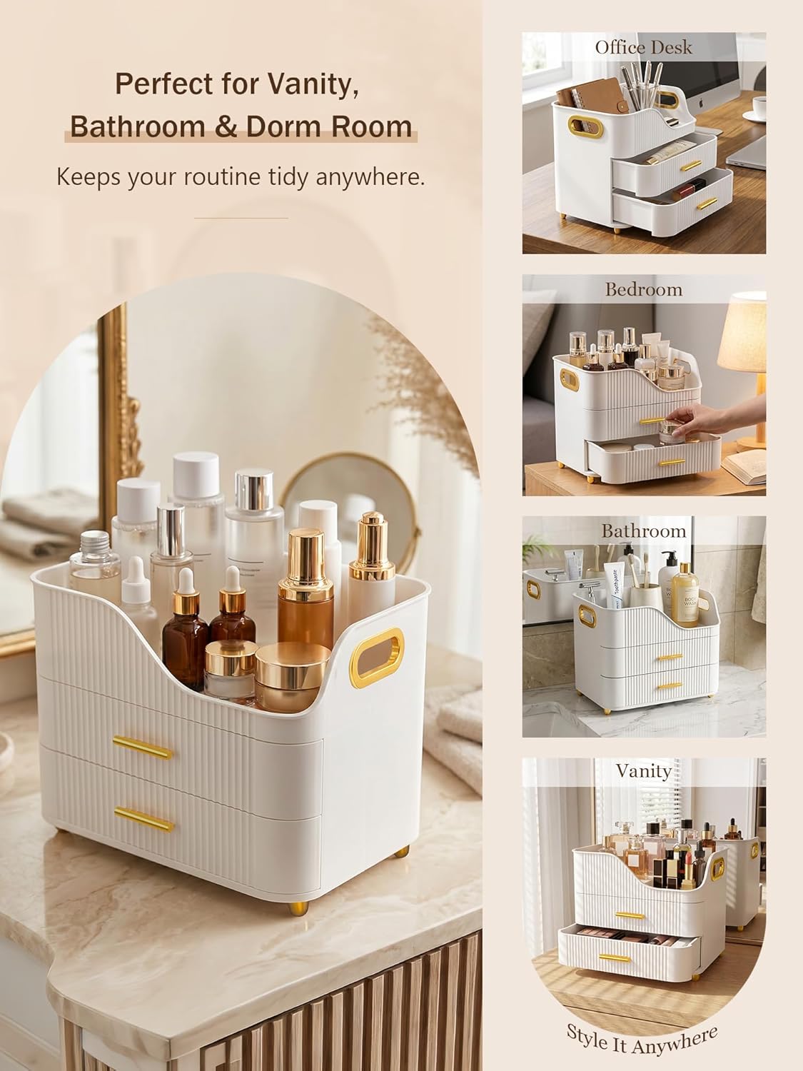 Booklov Organizador de maquillaje para encimera con cajones, caja d...