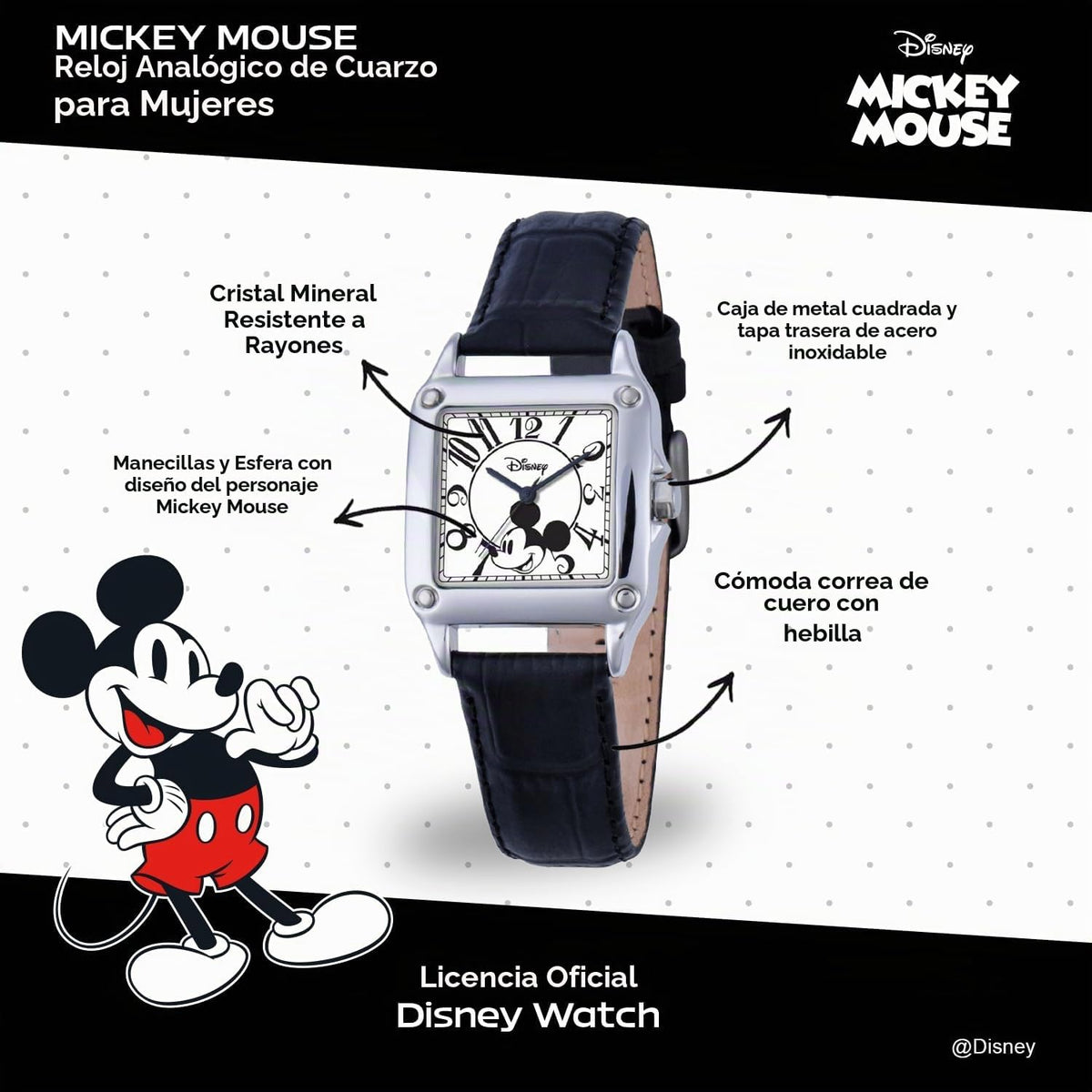 Disney Reloj de Mickey Mouse con licencia oficial, elegante e inspi...