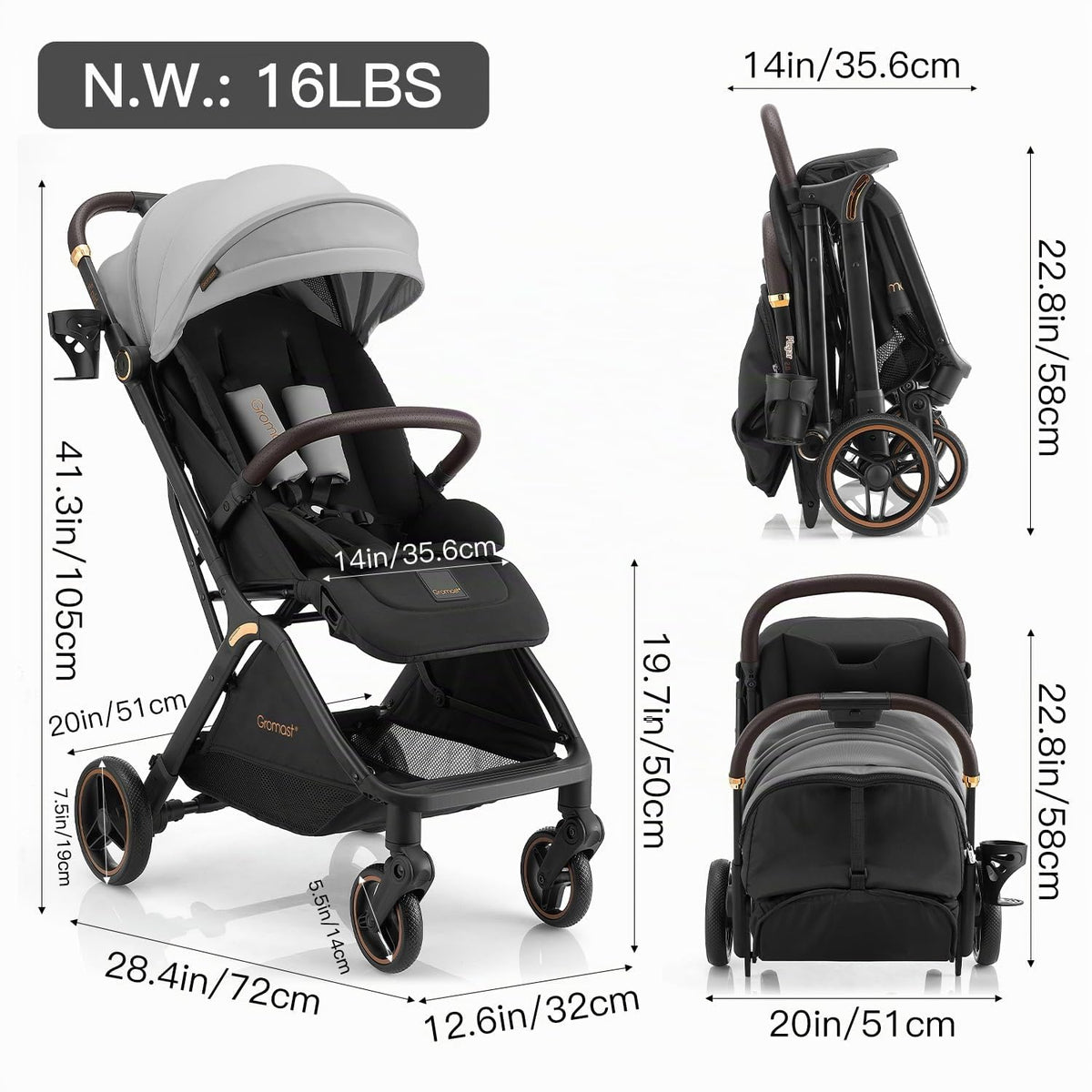 Gromast Gravity - Cochecito de bebé plegable \u2013 Cochecito portá...