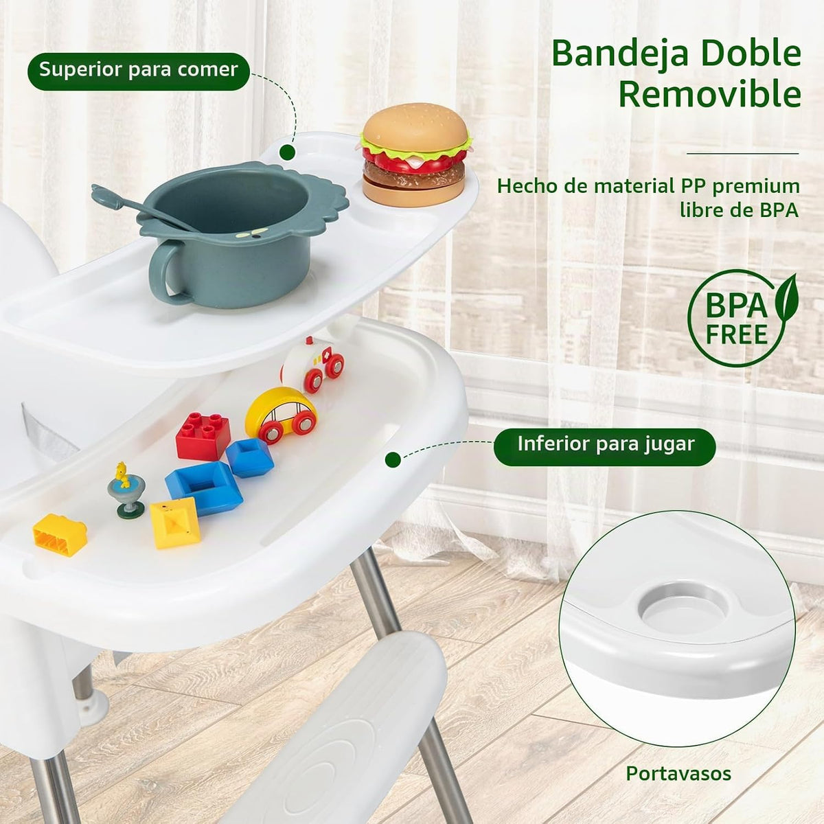 HONEY JOY Silla alta para bebé, silla alta convertible 4 en 1 para...