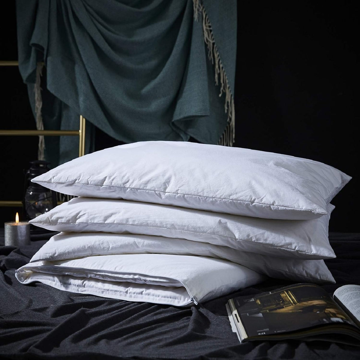 Three Geese - Almohada de plumas de ganso ajustable de capas, almoh...