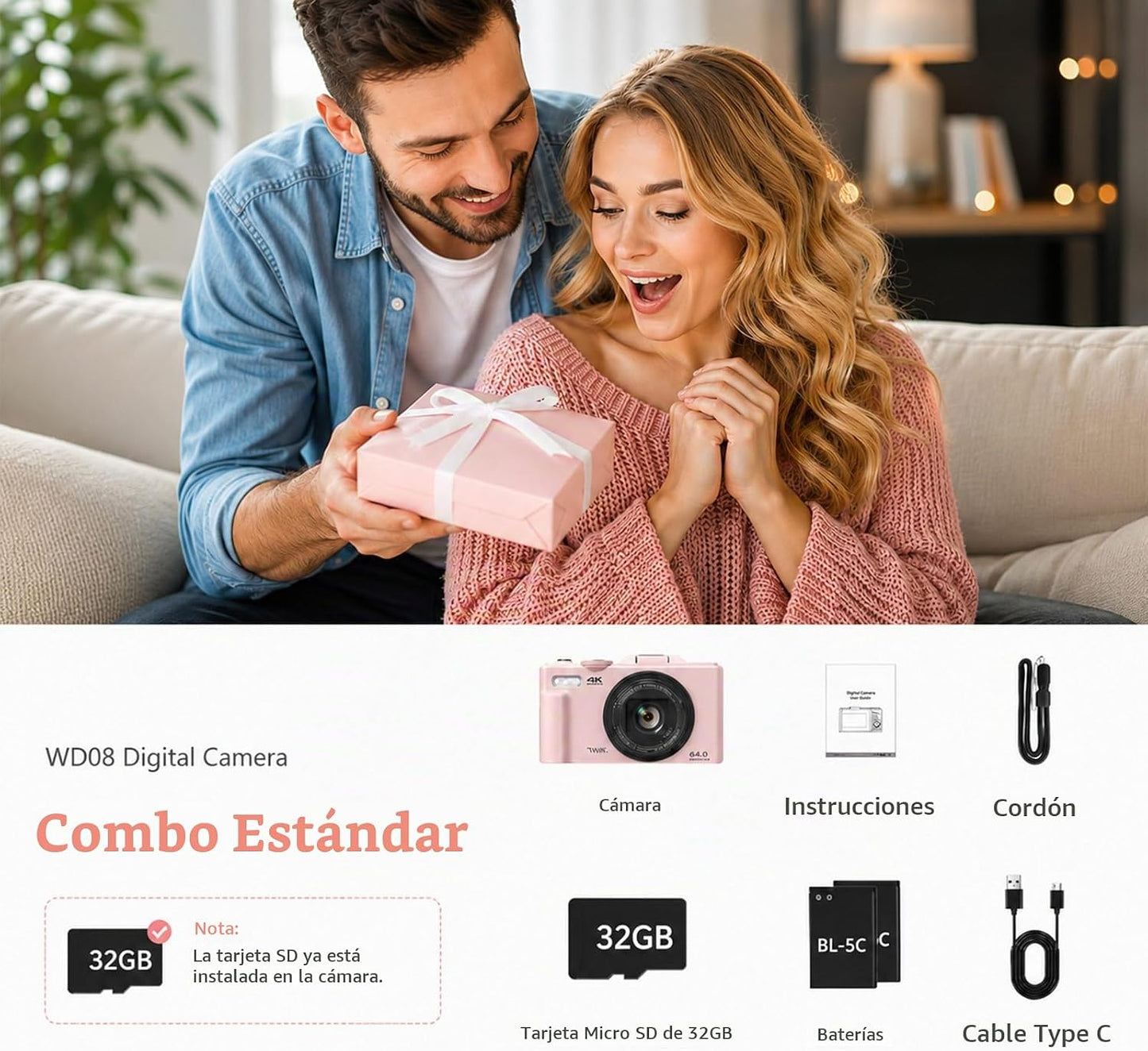 Cámara digital 4K para fotografía, cámara Vlogging de 64MP con pant...