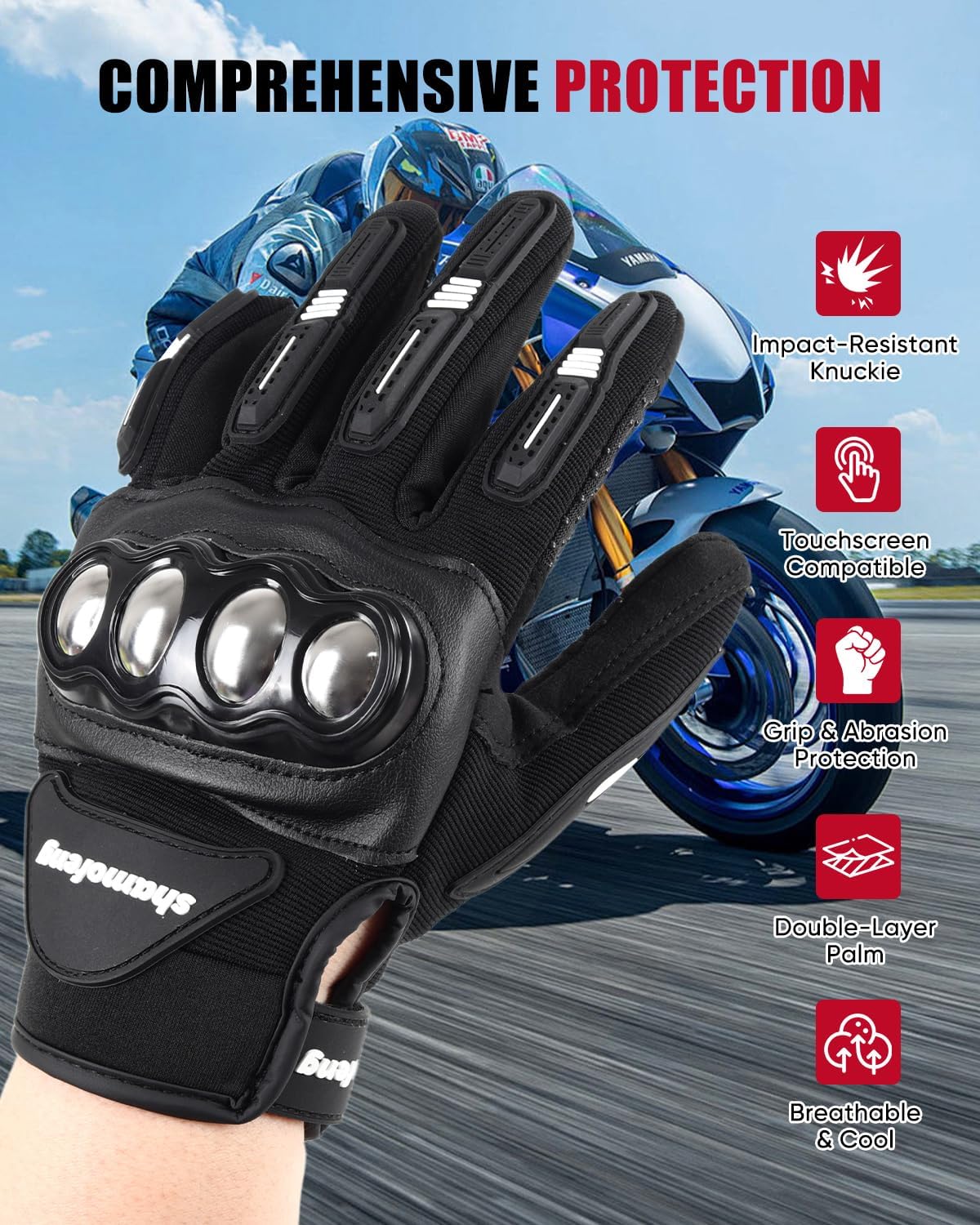 shamofeng Guantes de motocicleta con nudillos de acero aleado, para...