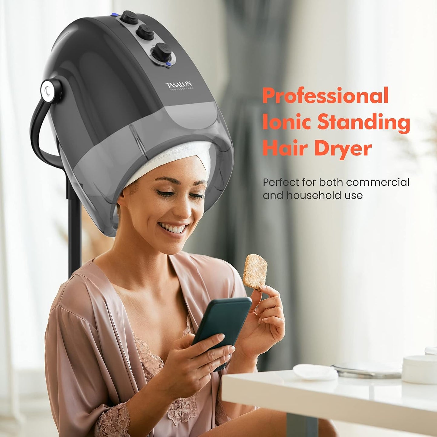 TASALON Ionic - Secador de pelo con capucha, color gris, secador de...