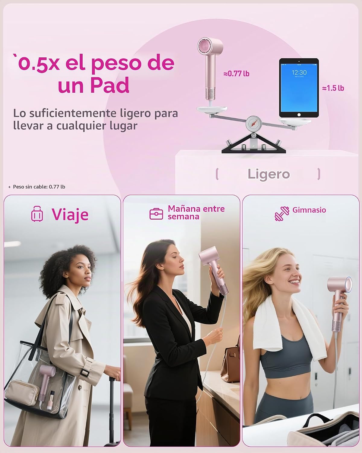 Zibtes Secador de pelo de alta velocidad con difusor, secador iónic...
