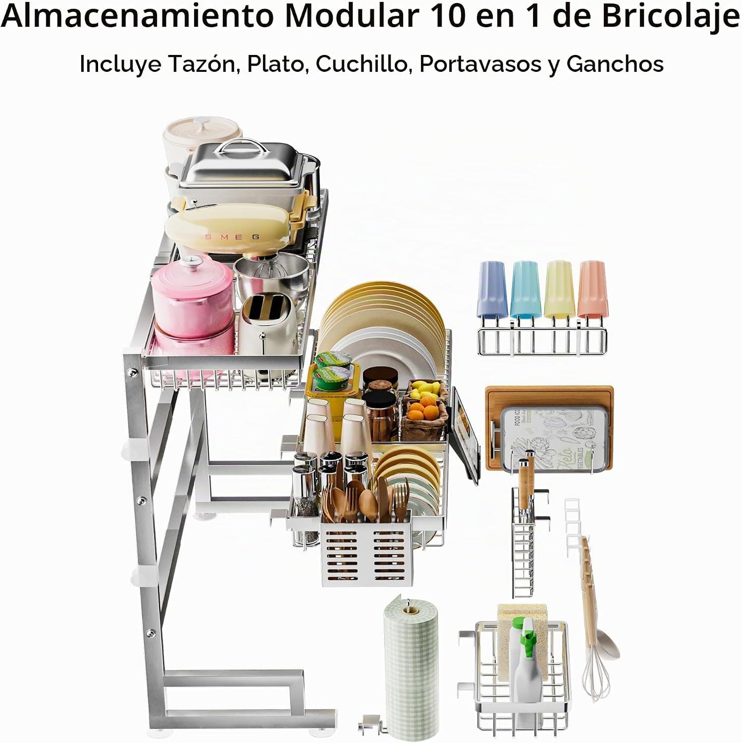 ADBIU Lujoso escurridor de platos de acero inoxidable 304 para colo...