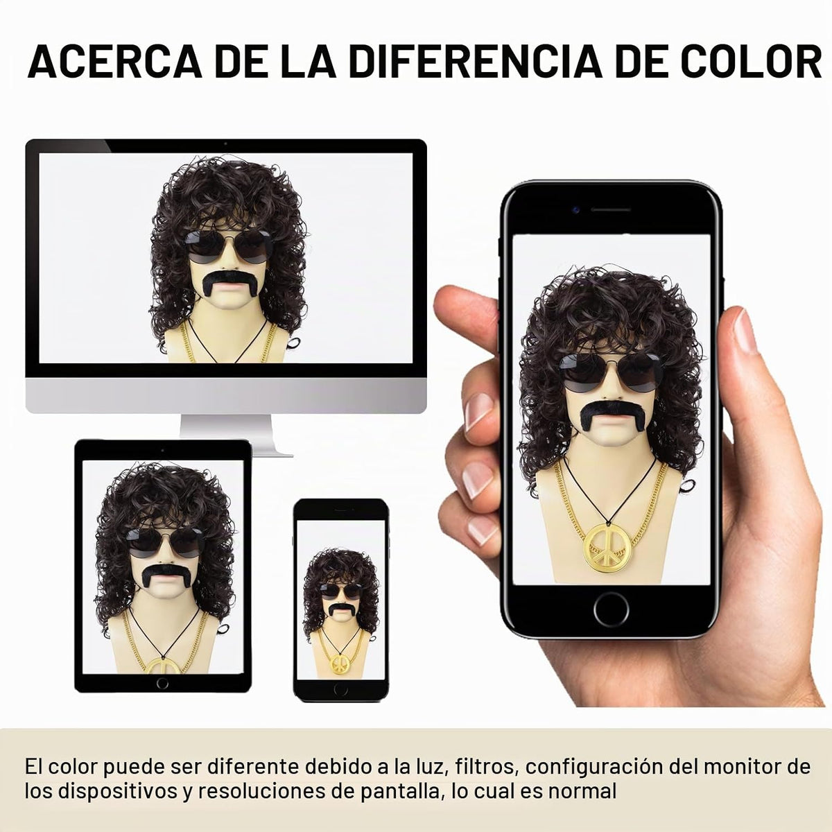 Guree Hair Peluca rizada para hombre + lentes + cadena dorada + col...