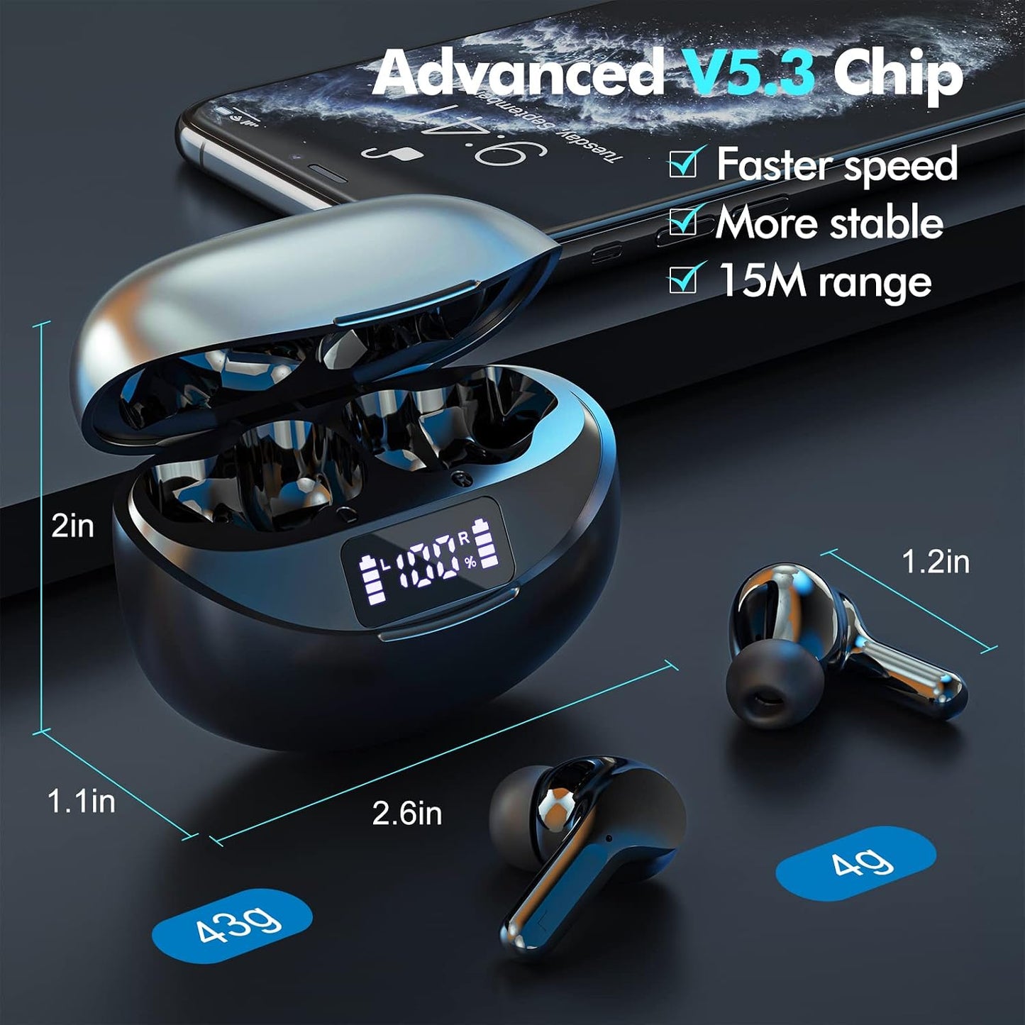 Fhumsh Auriculares inalámbricos Bluetooth 5.4, auriculares con canc...