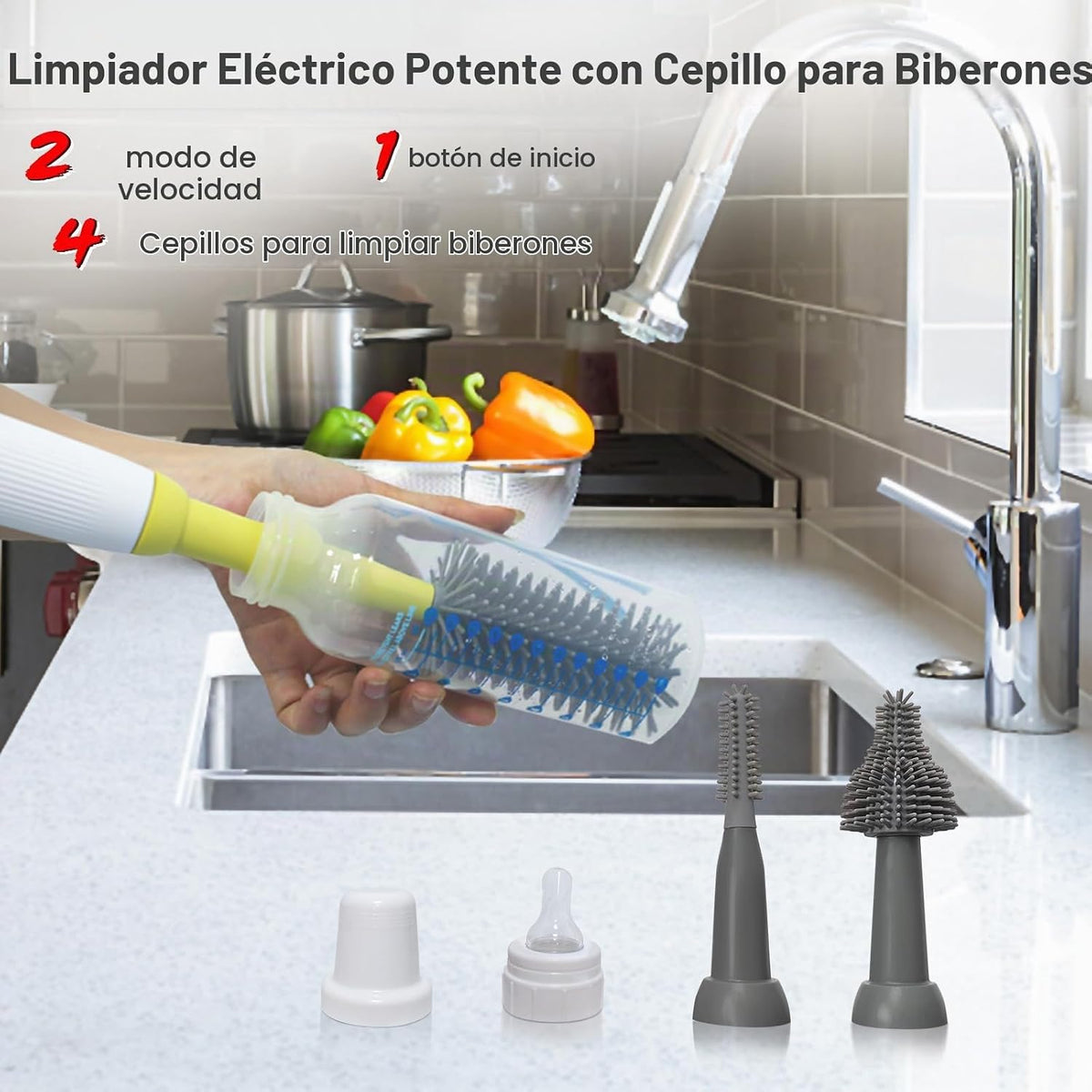 WHNL Juego de cepillos eléctricos para botellas, limpiador automáti...