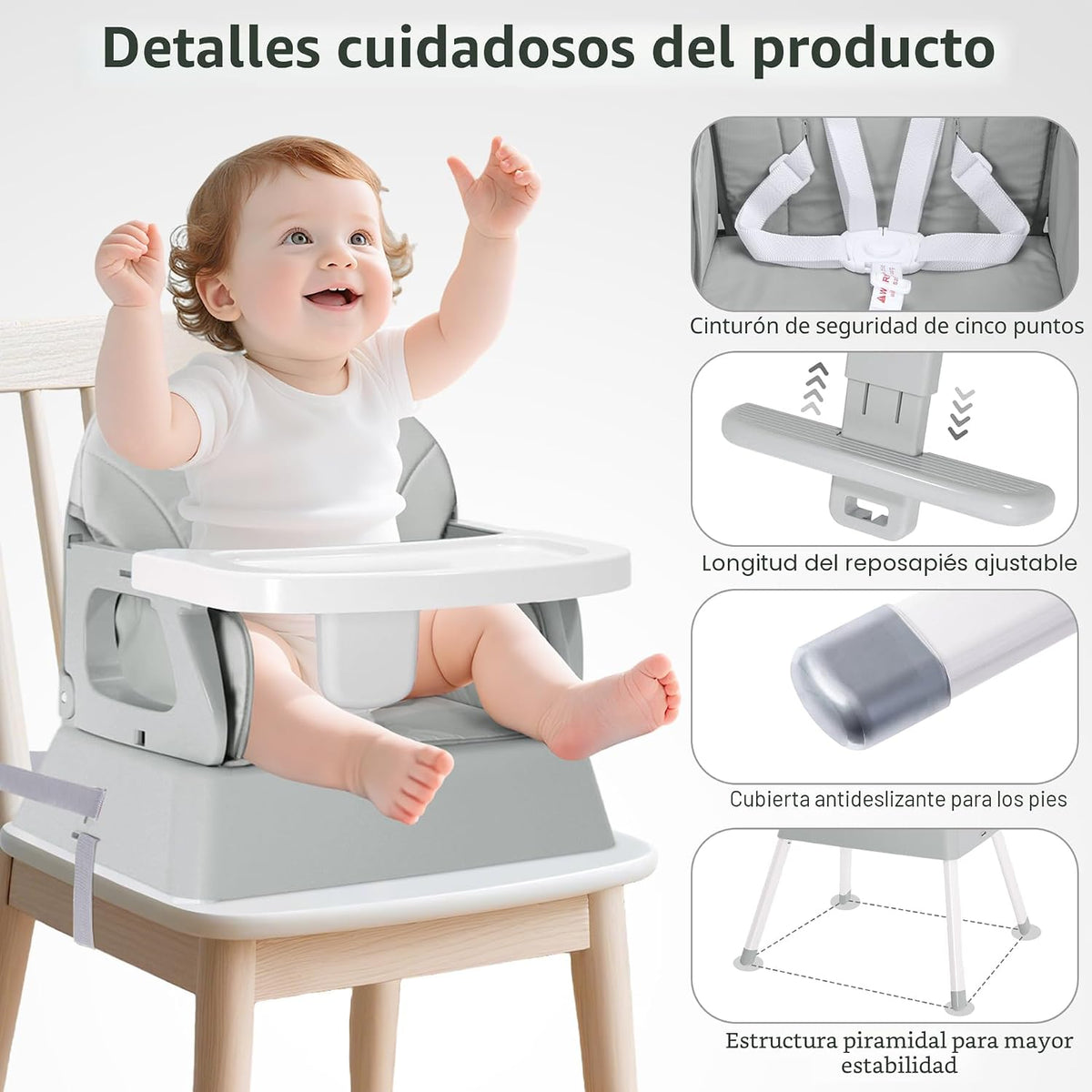 BOSEDSANG Silla alta para bebé 4 en 1, silla alta convertible para...