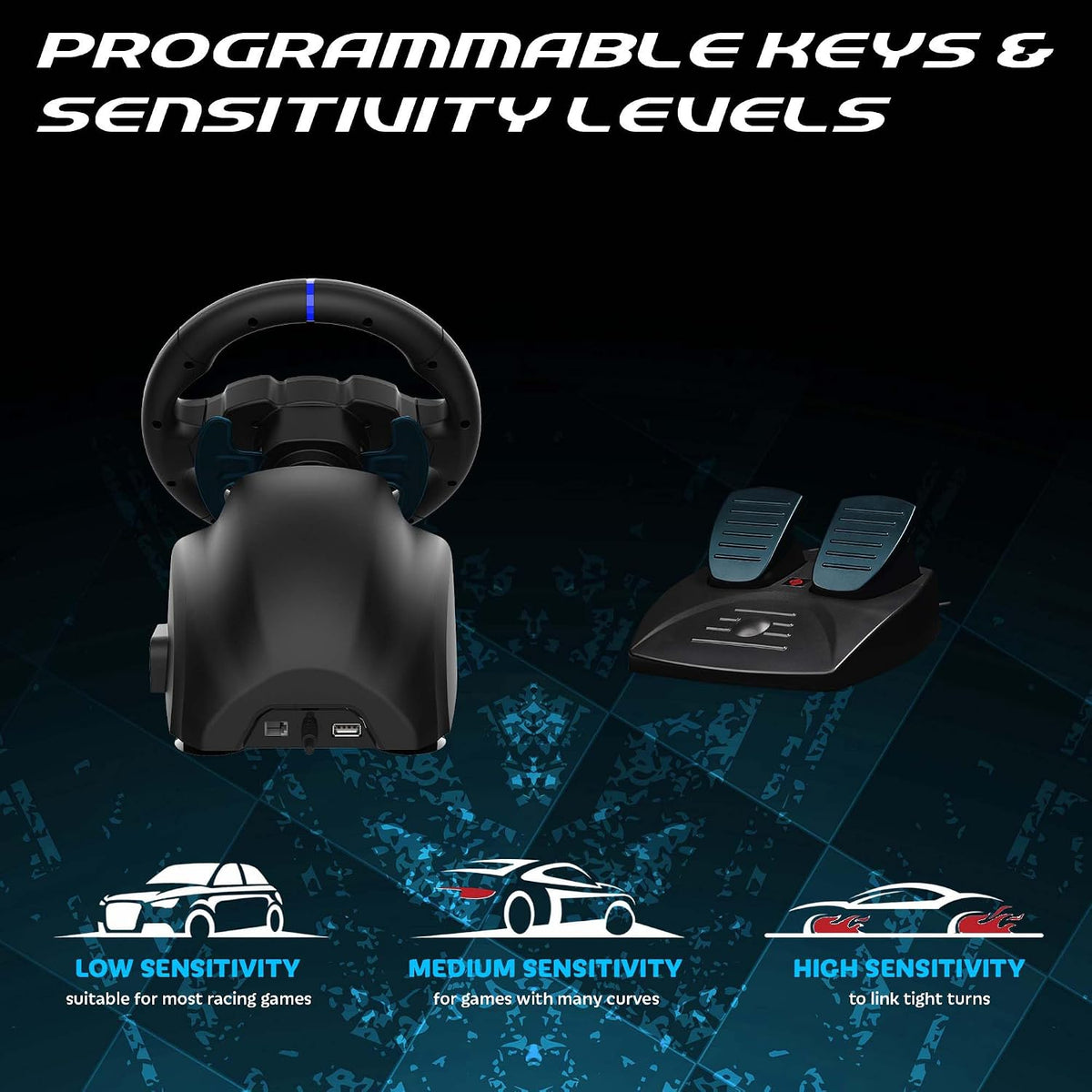 SUBSONIC Racing 220RS-5 RGB Volante para juegos PS5 y PC \u2013 Ped...