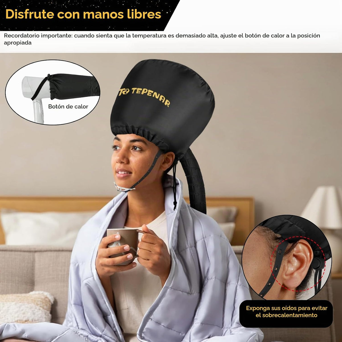 TEPENAR Accesorio para secador de pelo, grande, negro, mejorado, su...