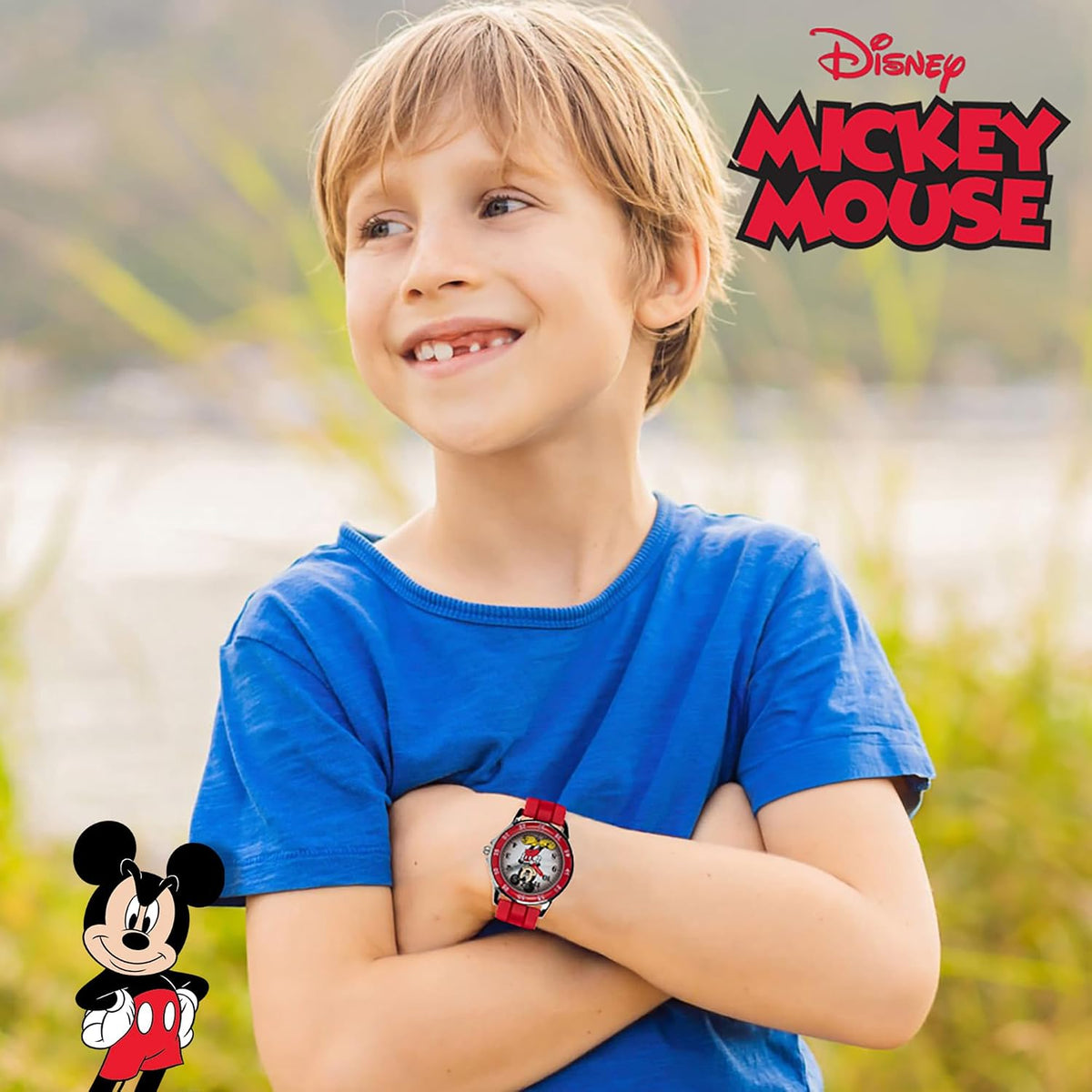 Reloj analógico para niños Mickey Mouse de Accutime, esfera de fáci...