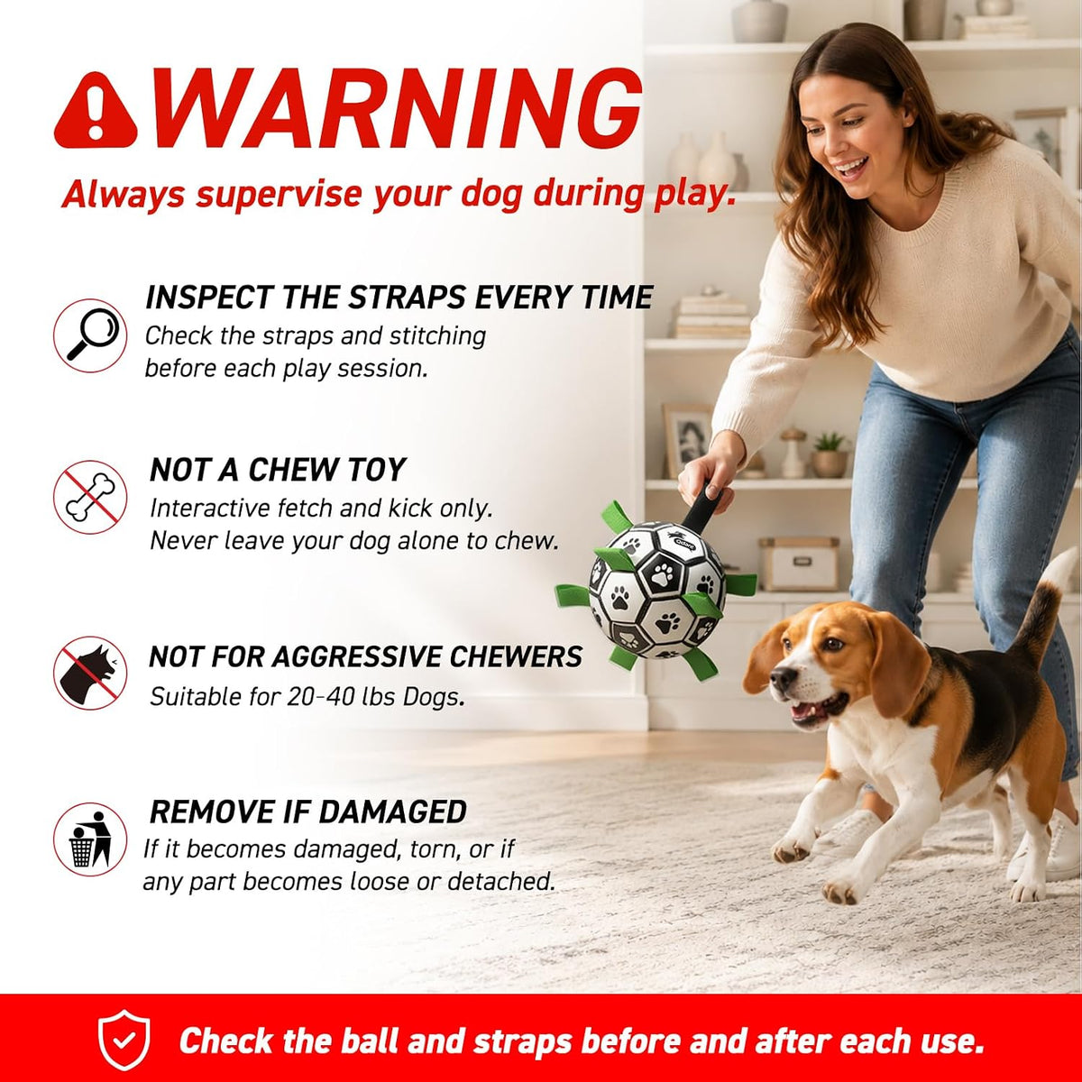 QDAN Dog Toys - Pelotas de fútbol para perros de 6 pulgadas con cor...