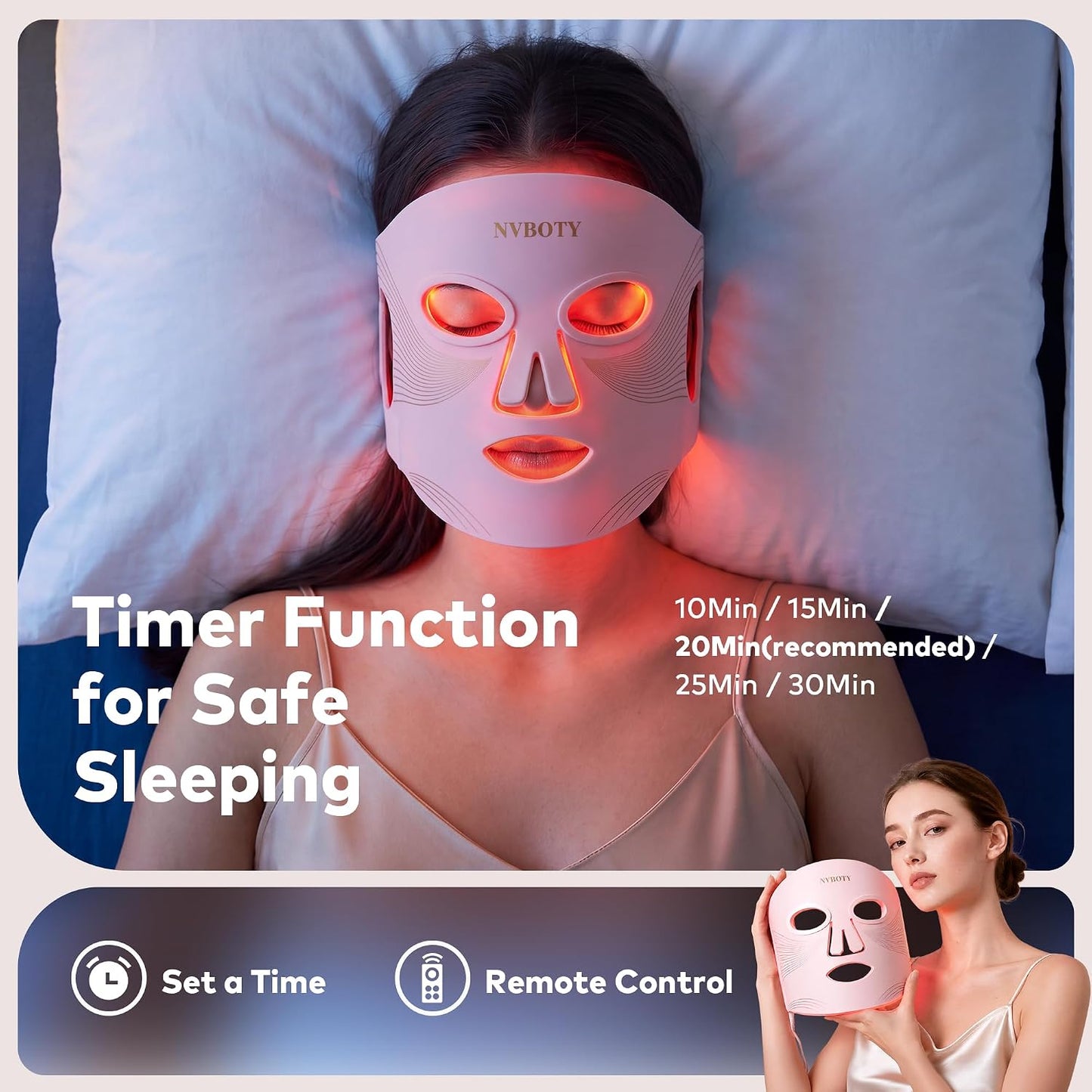 NVBOTY Terapia de luz con máscara facial LED, terapia de luz roja p...