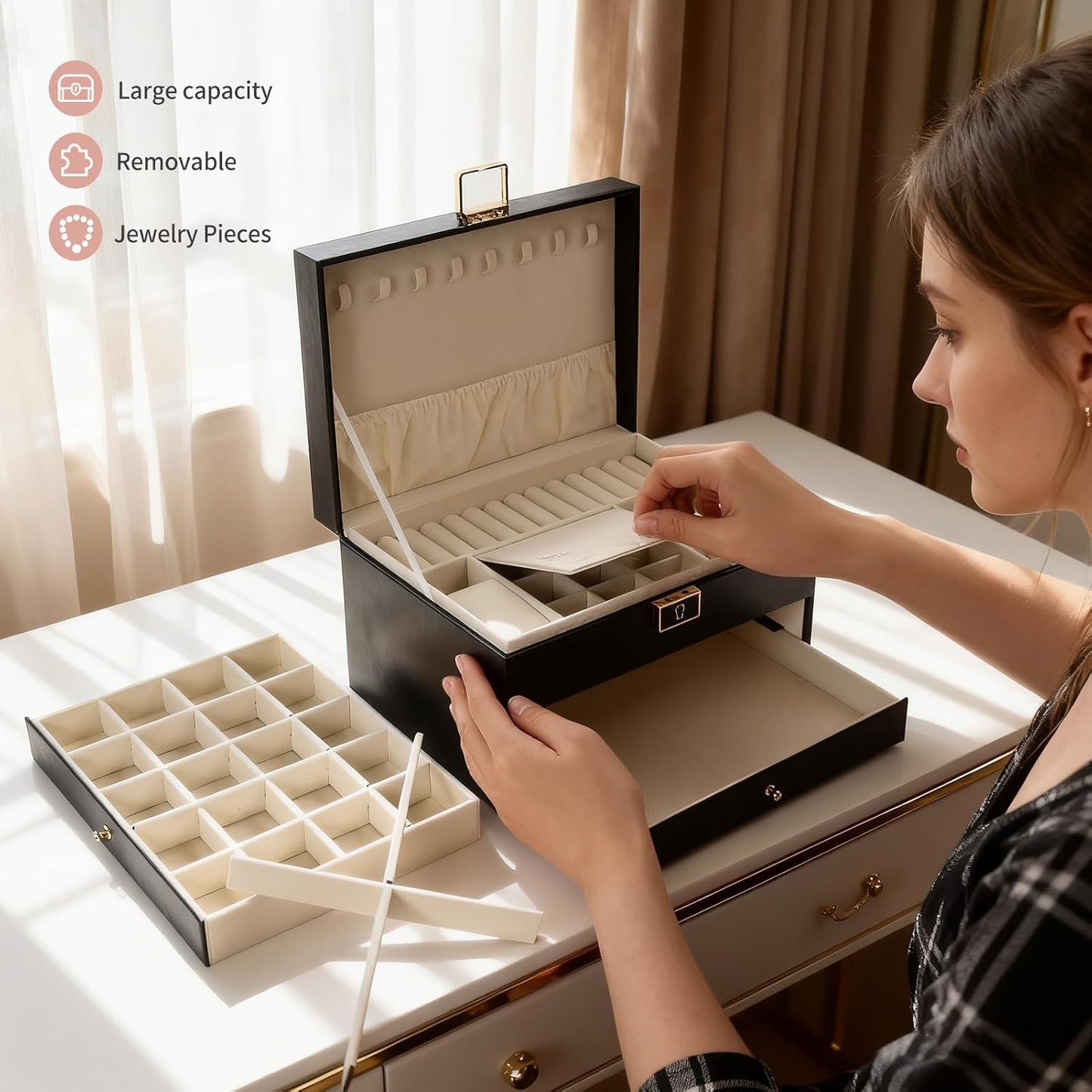 Greenfeather Joyeros para mujer, caja organizadora de joyas con tap...
