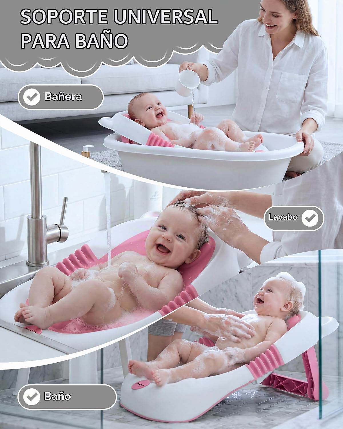 ISELECTOR Soporte de baño plegable para bebé, asiento de bañera por...