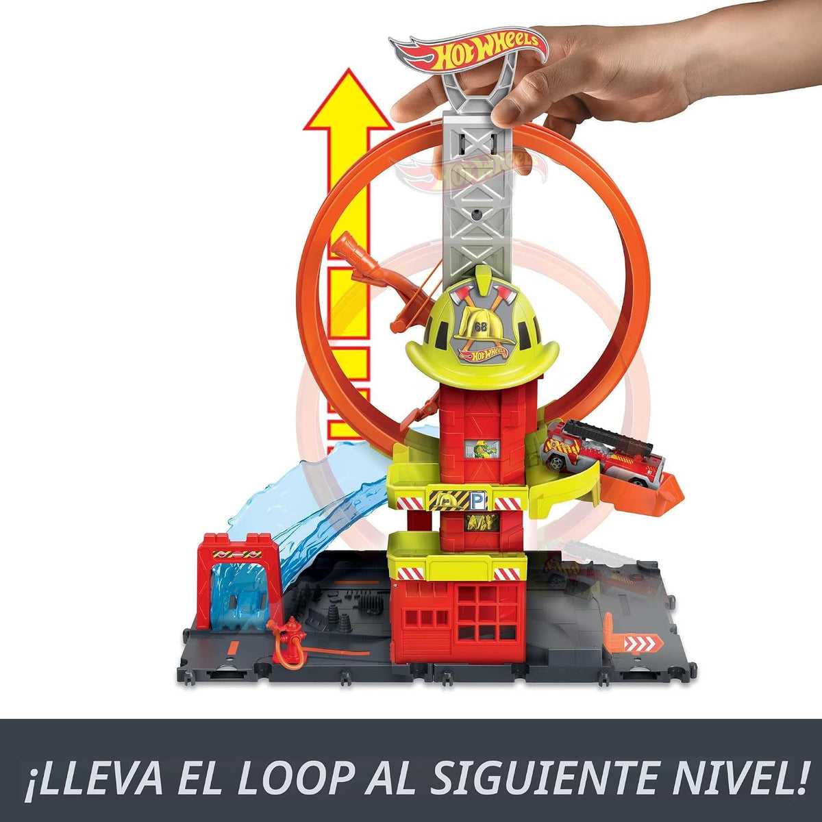 Hot Wheels City Super Loop - Juego de estación de bomberos y 1 auto...