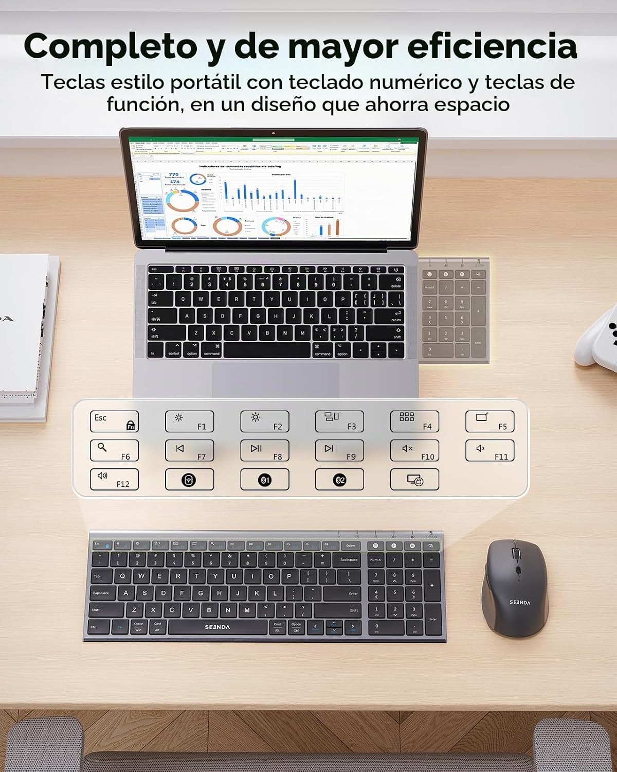 Seenda COE401 Combo de Teclado Ratón Bluetooth de 3 Dispositivos, S...