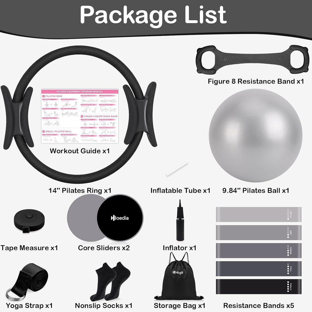 Hoedia Kit de Pilates de 17 Piezas para Mujeres, Equipo de Pilates...