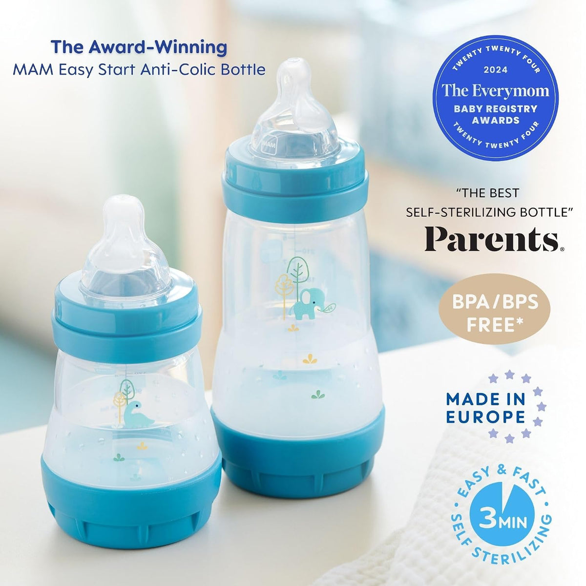 MAM Easy Start - Biberón y chupete anticólicos, 5 biberones autofer...