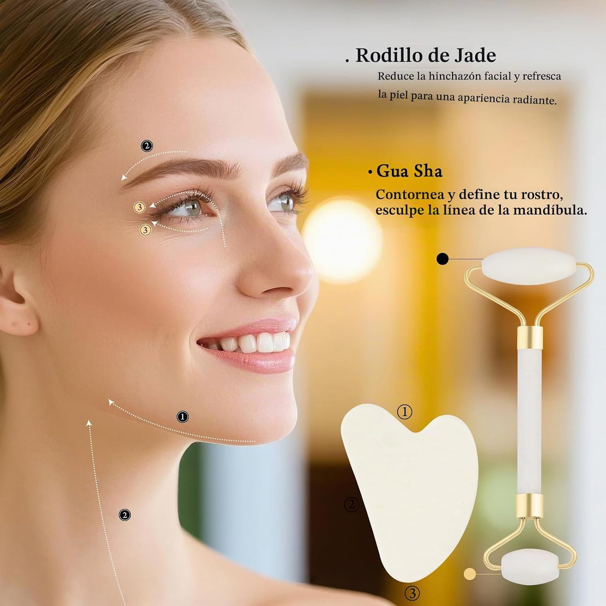Real Perfection Gua Sha Herramientas faciales Rodillo facial para a...