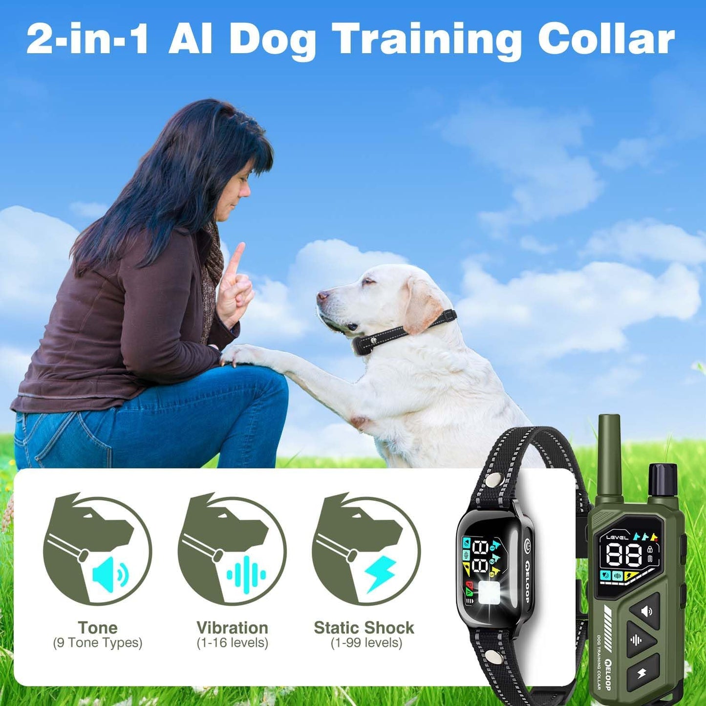 ELoop Collar de entrenamiento para perros de 3300 pies con control...